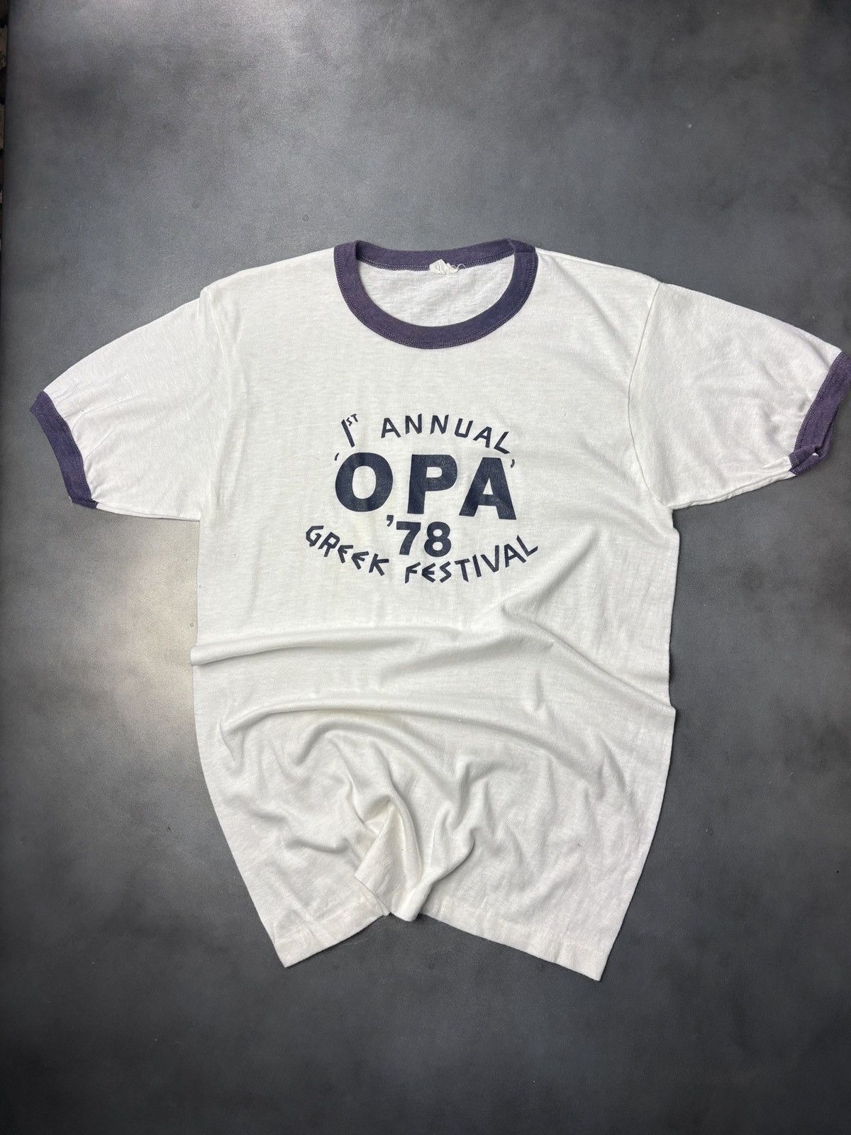 Vintage Vintage Greek Festival OPA! Tee 1970s Ringer Tee Thin Thrash Size US S / EU 44-46 / 1 - 10 Thumbnail