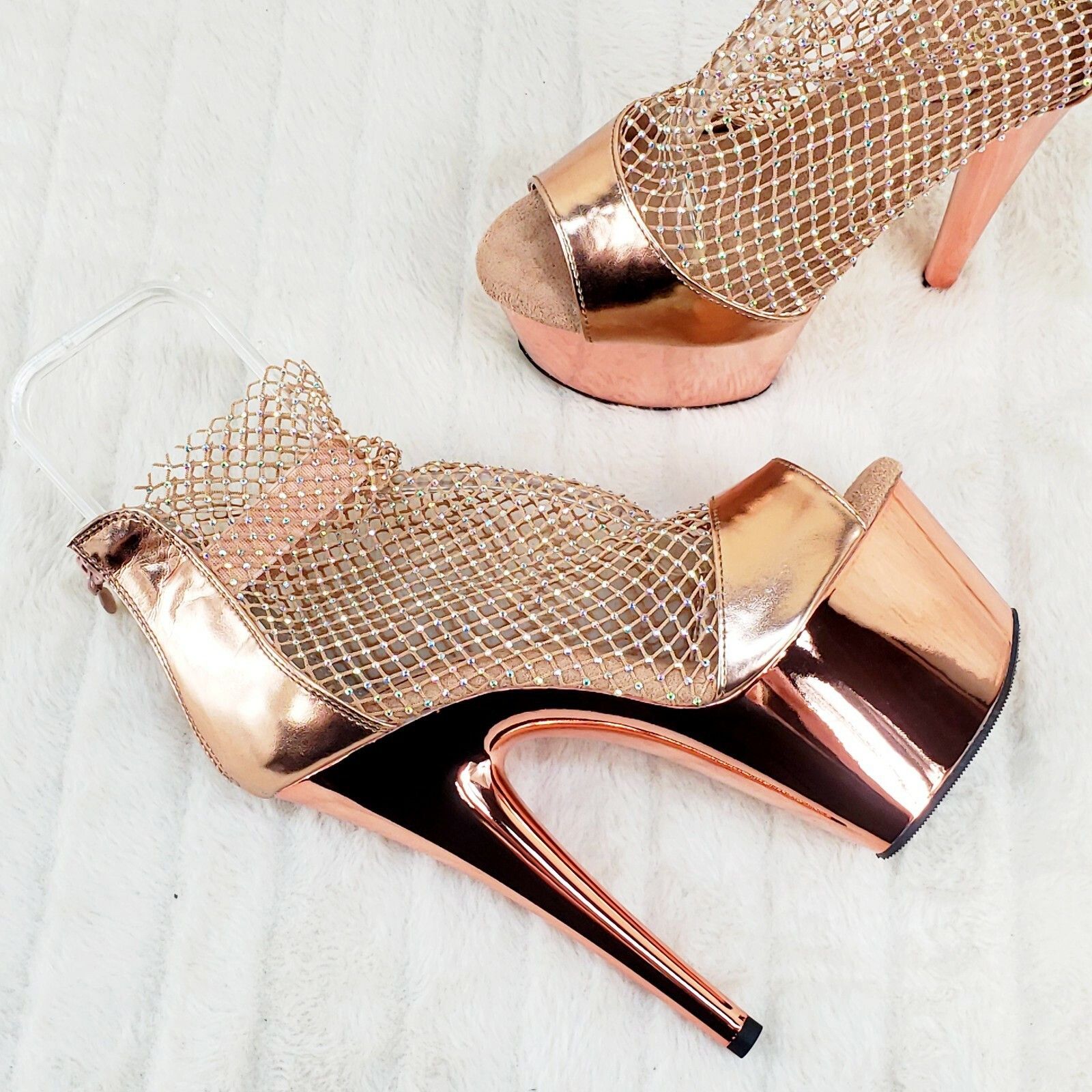 Adore 765RM Rose Gold Rhinestone Mesh Platform Sandals 7 Hi