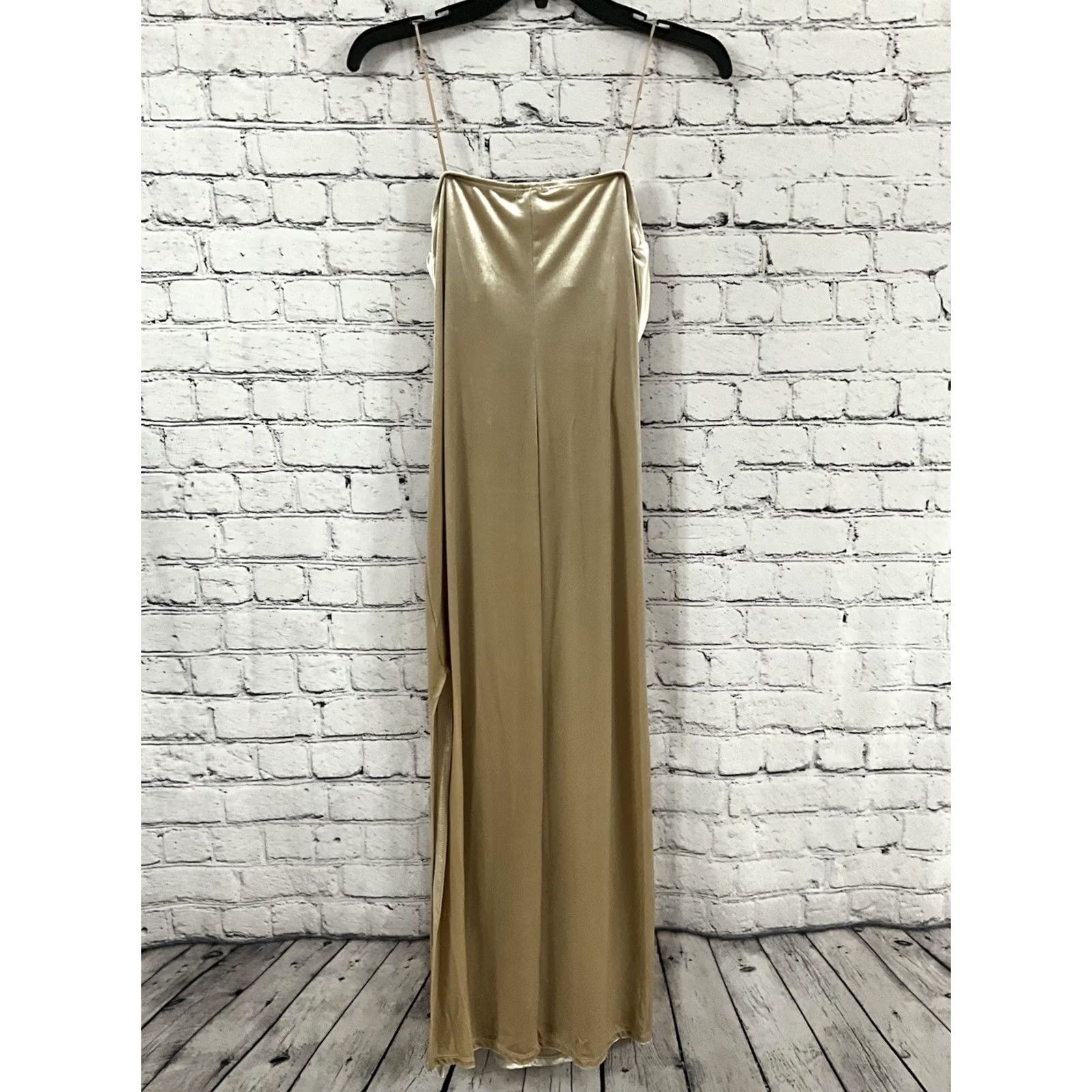 Vintage GB Gold Long Prom Dress Medium Sleeveless Off the Shoulder A-Line Women Formal Long Gold Size M / US 6-8 / IT 42-44 - 2 Thumbnail
