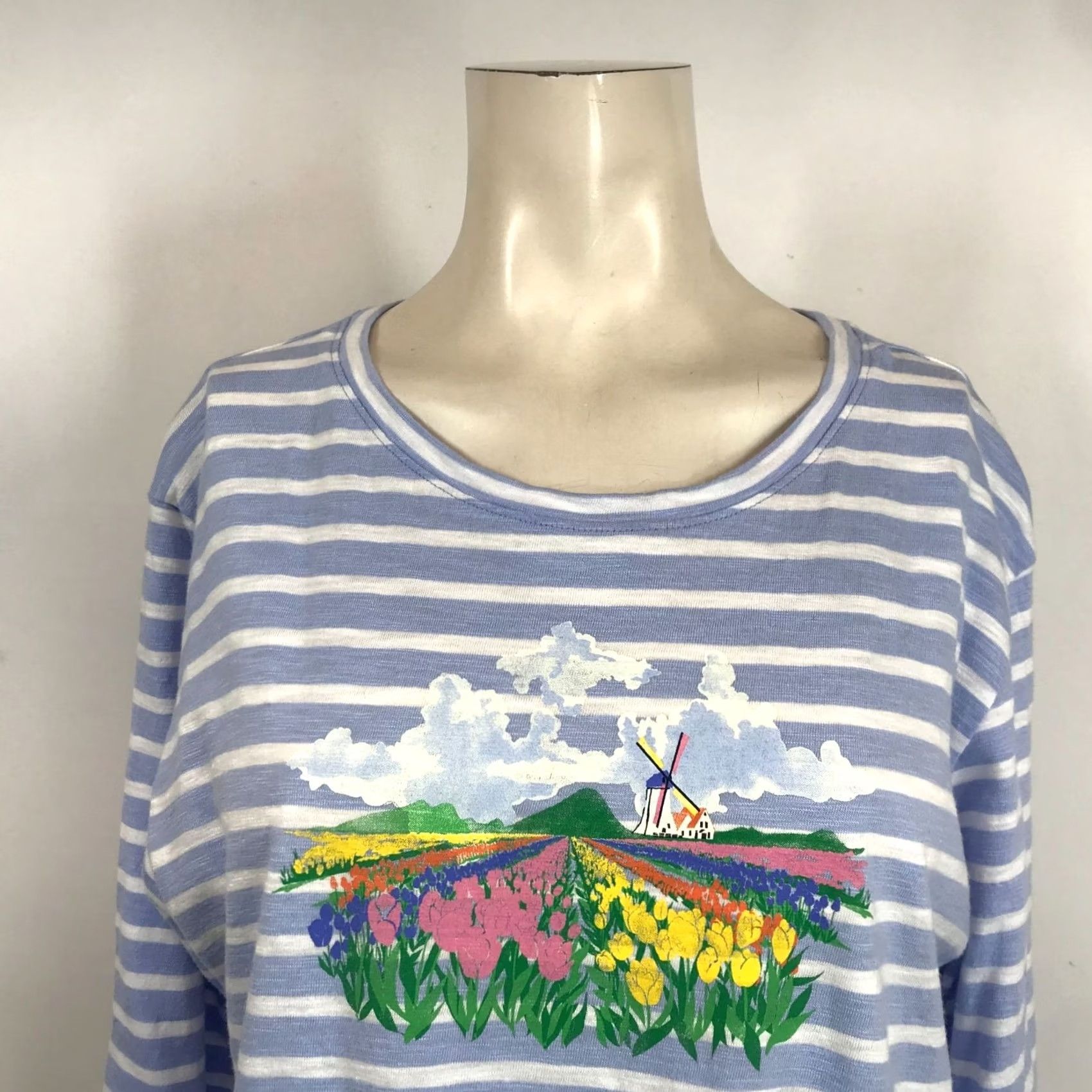 Talbots Talbots Women's Large L Blue & White Stripe Cotton Round Neck Top Size L / US 10 / IT 46 - 2 Thumbnail