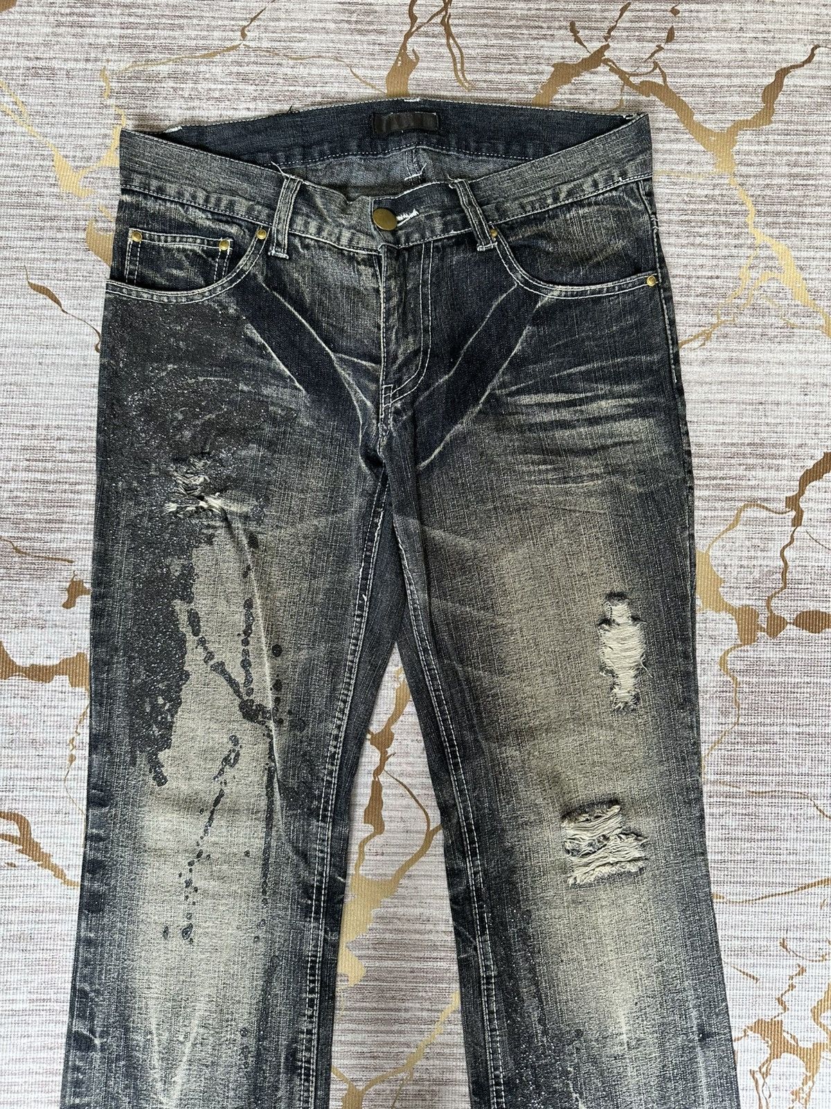Tornado Mart FLARE Black Barcara Distressed Claw Marks Design Denim Size US 32 / EU 48 - 5 Thumbnail