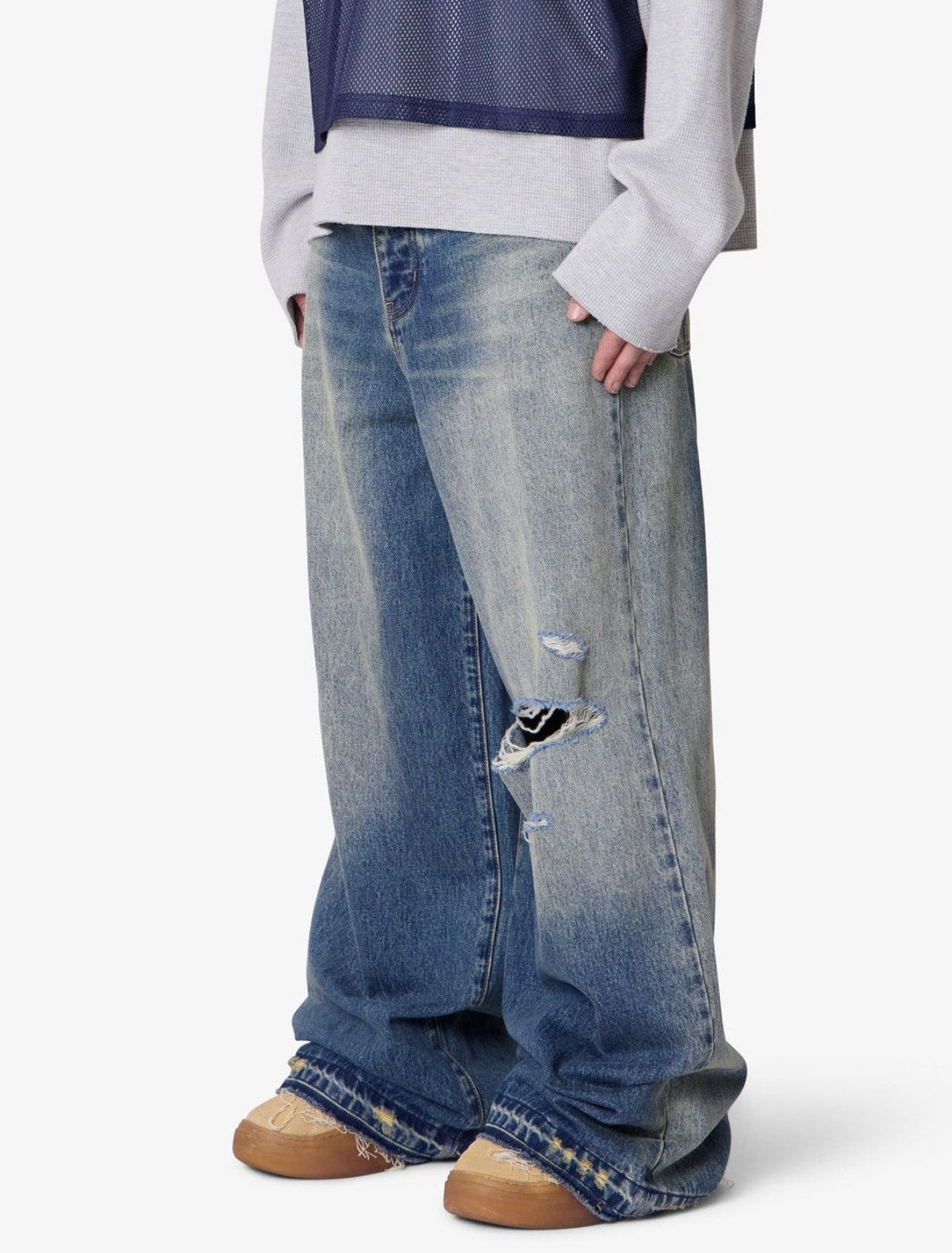 MNML MNML Baggy Rave Denim Distressed Size US 33 - 5 Thumbnail