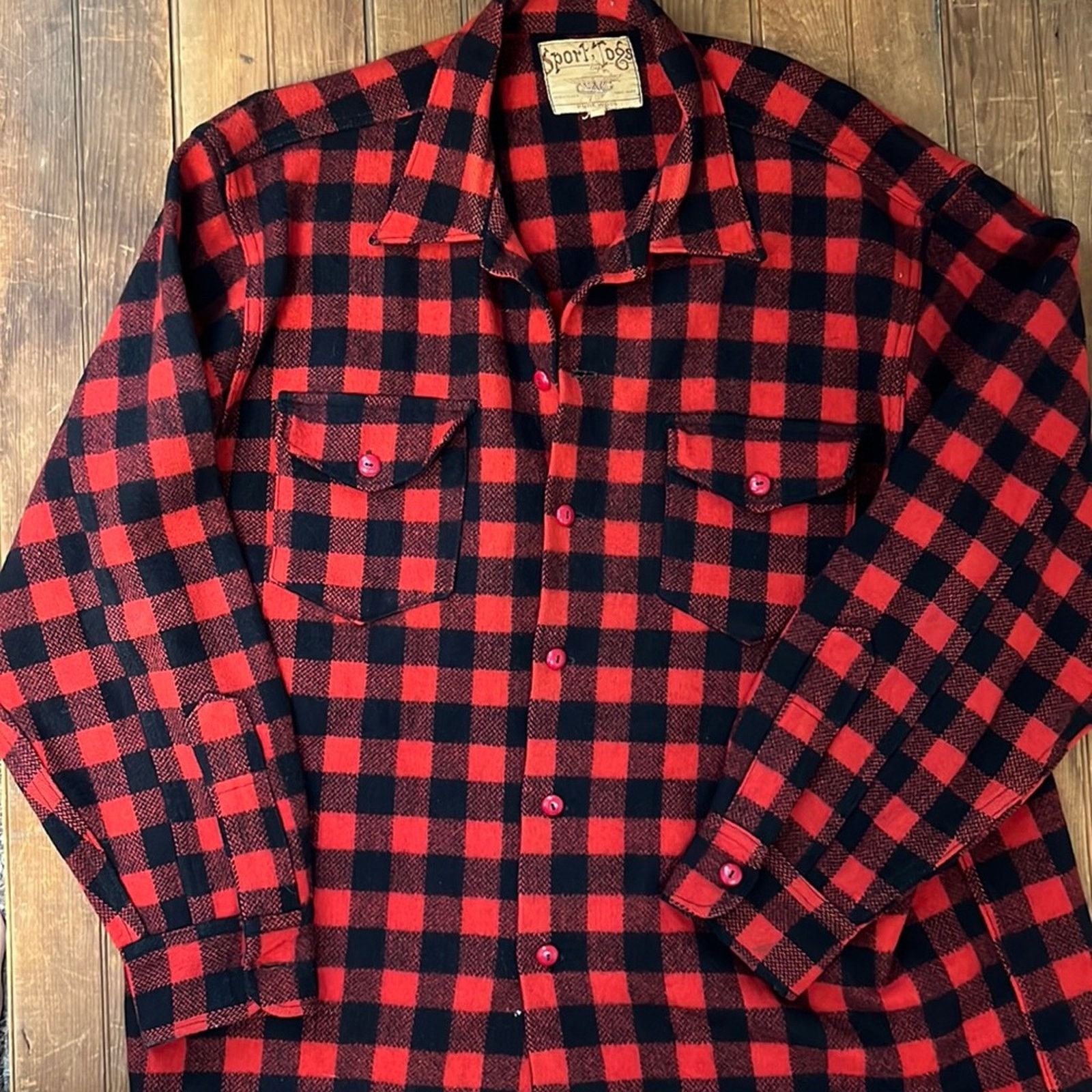 image of All Sport Vintage 1940S 50’S Buffalo Plaid Men’S Shacket Wool in Red, Men's (Size XL)