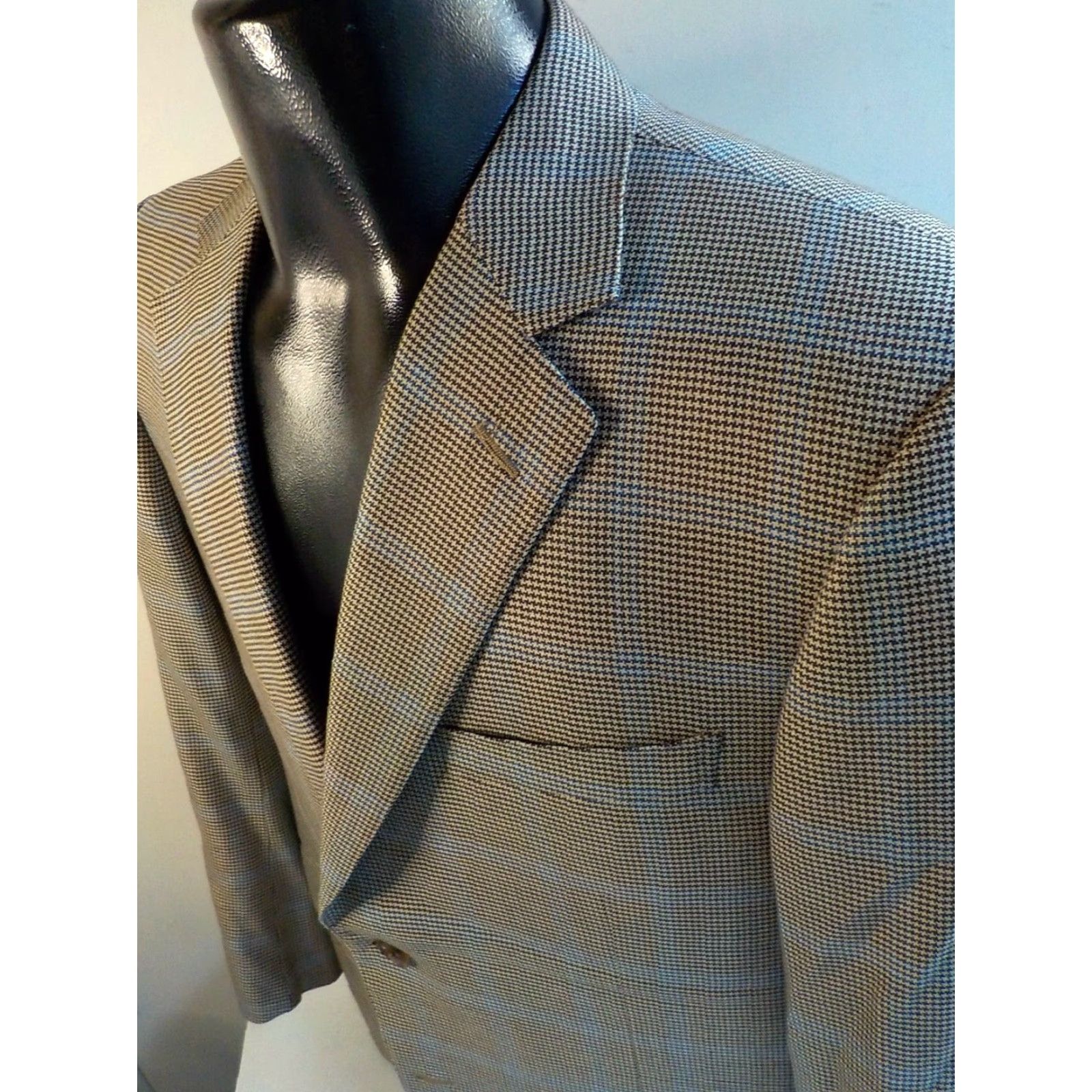 Ermenegildo Zegna ERMENEGILDO ZEGNA Blazer Wool Houndstooth Windowpane 2 Button Size 42 Brown Beige Blue Mens Jacket Size 42R - 6 Thumbnail