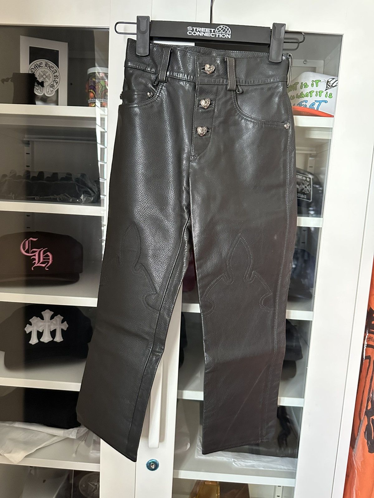 Chrome Hearts CHROME HEARTS HEAVY DUTY LEATHER FLEURKNEE KIDS YOUTH PANTS Size US 26 / EU 42 - 1 Thumbnail