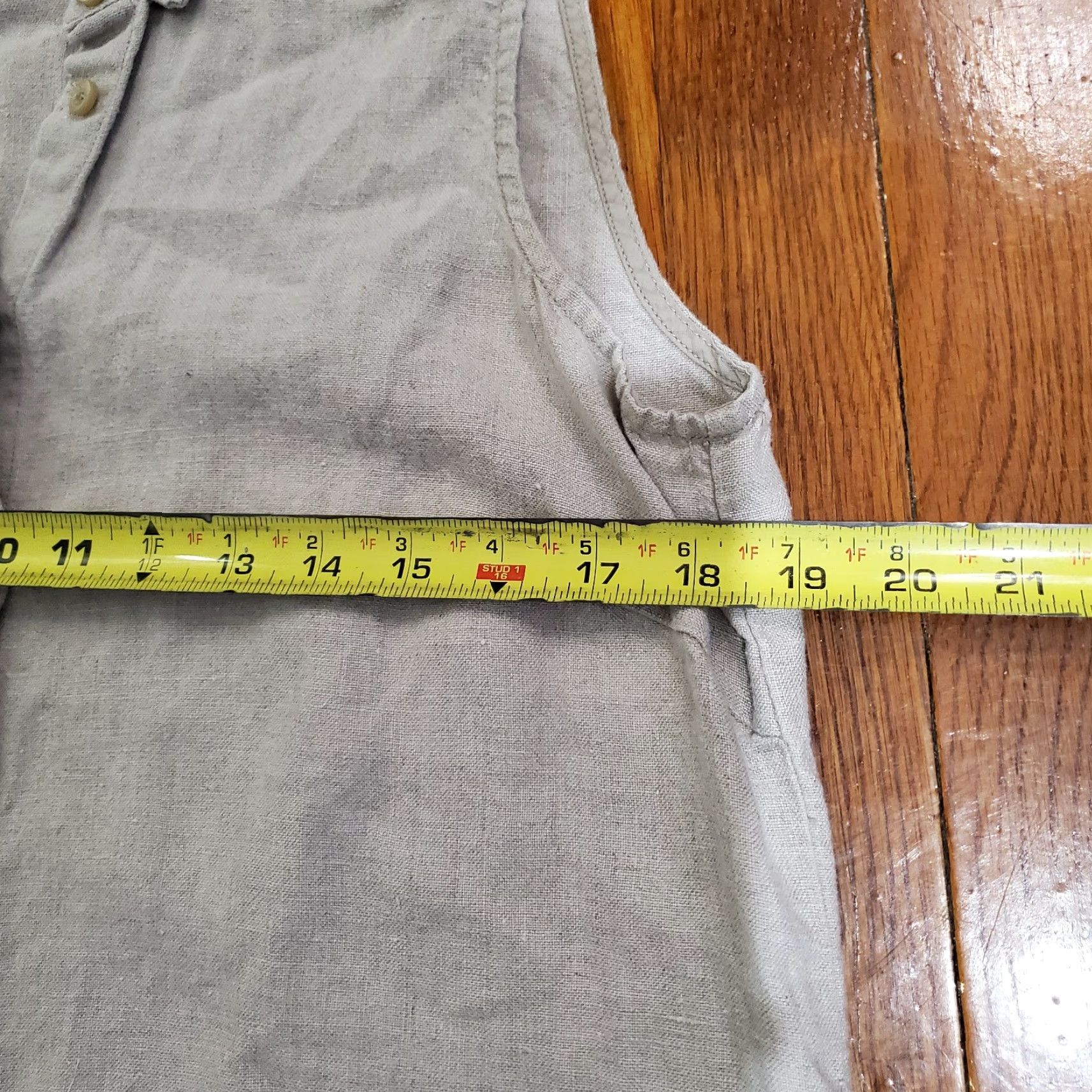 Vintage Garnet Hill Dress Linen Chambray Beige Sleeveless Collared Button Front Knee Length Sz 10 A-Line Shirt Dress Womens Size L / US 10 / IT 46 - 7 Thumbnail