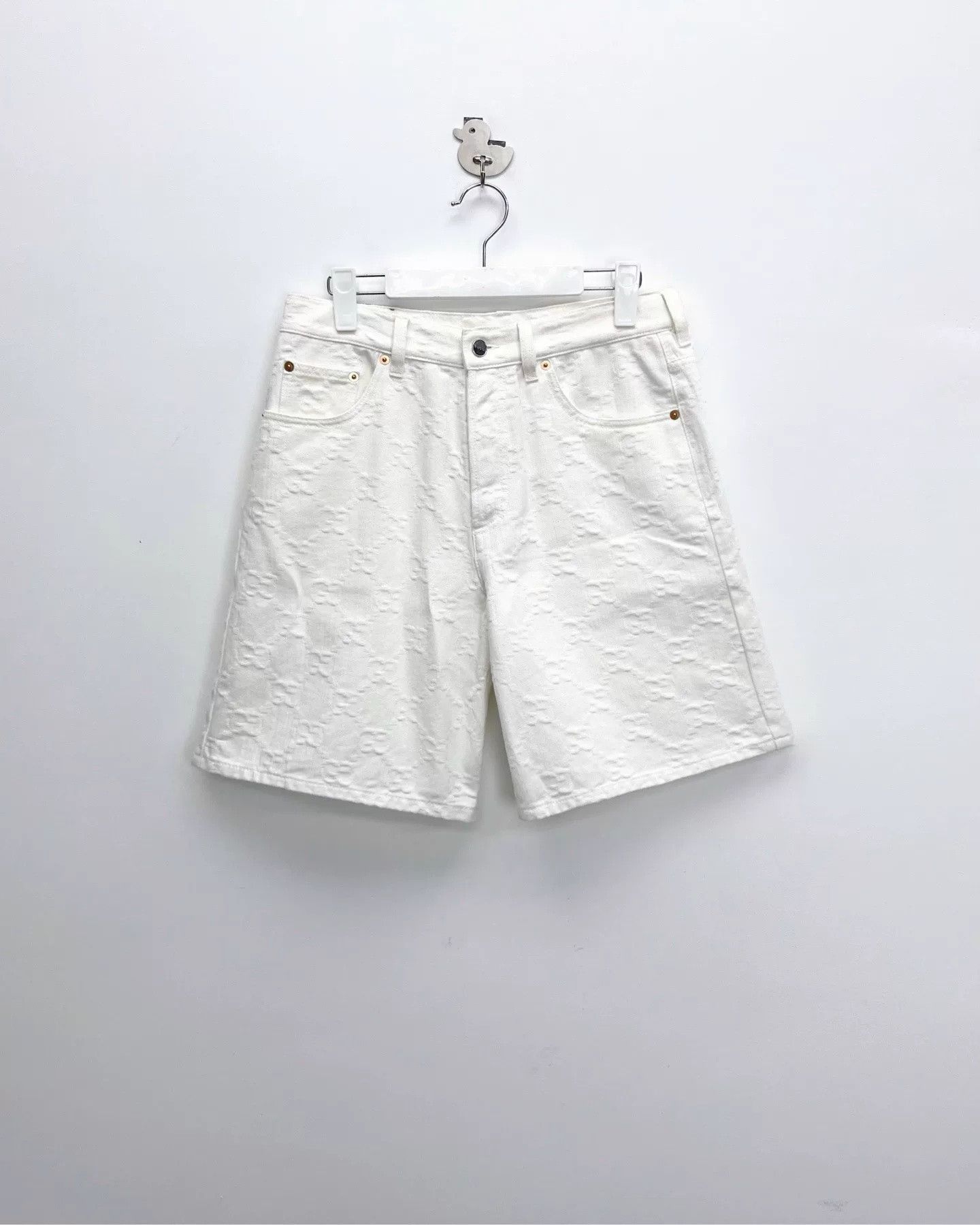 Gucci Gucci White Monogram Leather Patch Denim Shorts Size US 26 / EU 42 - 1 Thumbnail