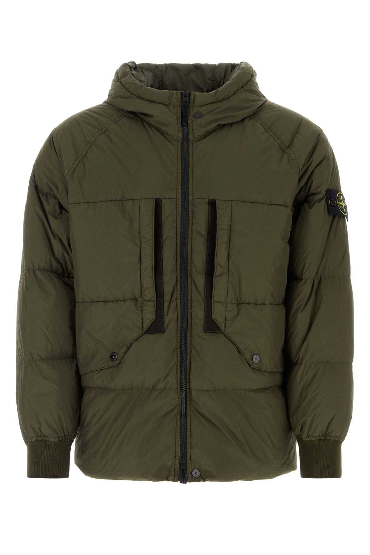 Stone Island Army Green Nylon Down Jacket Grailed