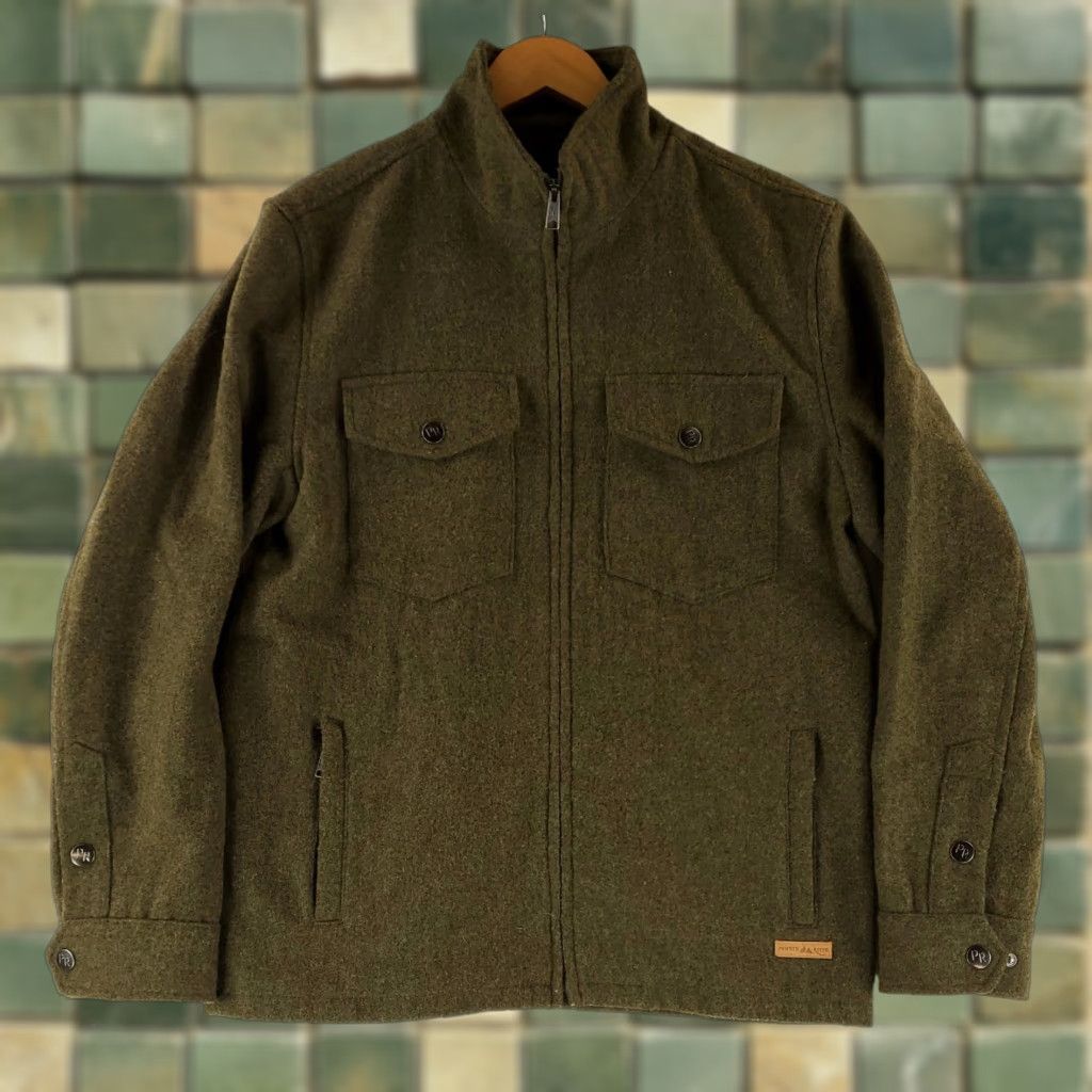Vintage Powder River Outfitters Panhandle Jacket Full Zip Green Wool Blend Mens M Bomber Jacket Size US M / EU 48-50 / 2 - 1 Thumbnail