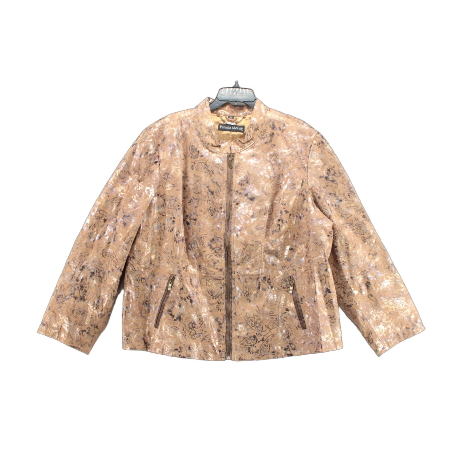Vintage VINTAGE Pamela McCoy Leather Jacket Coat Women 3X Brown Zip Silver Floral Print Size XXL / US 16-18 / IT 52-54 - 1 Thumbnail