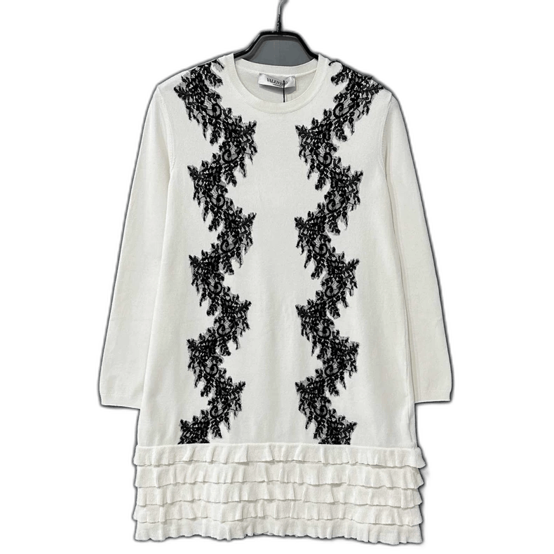 Valentino Ruffled Hem Dress with Black Lace Detail Size S / US 4 / IT 40 - 1 Thumbnail