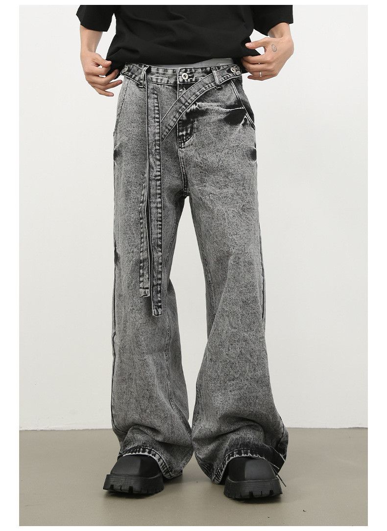 Japanese Brand Heavy washed trendy loose retro belt wide-leg jeans Size US 34 / EU 50 - 2 Thumbnail