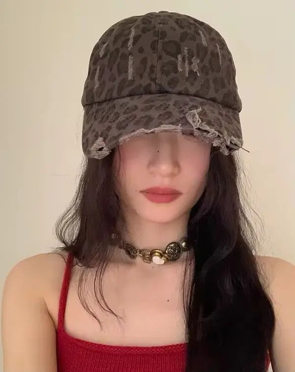 Japanese Brand Retro stole punk leopard distressed raw cap hat Size ONE SIZE - 6 Thumbnail