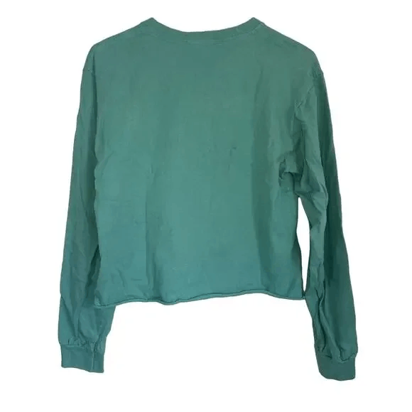 SUPREMEBEING Crop Top Green Graphic Long Sleeve Drop Shoulder T-Shirt Size M / US 6-8 / IT 42-44 - 3 Thumbnail