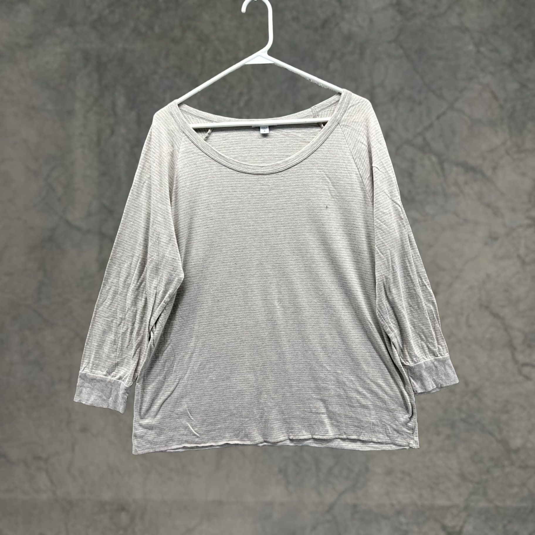James Perse James Perse Shirt Womens 4 Beige Stripe Scoop Neck 3/4 Raglan Lightweight Top Size S / US 4 / IT 40 - 1 Thumbnail