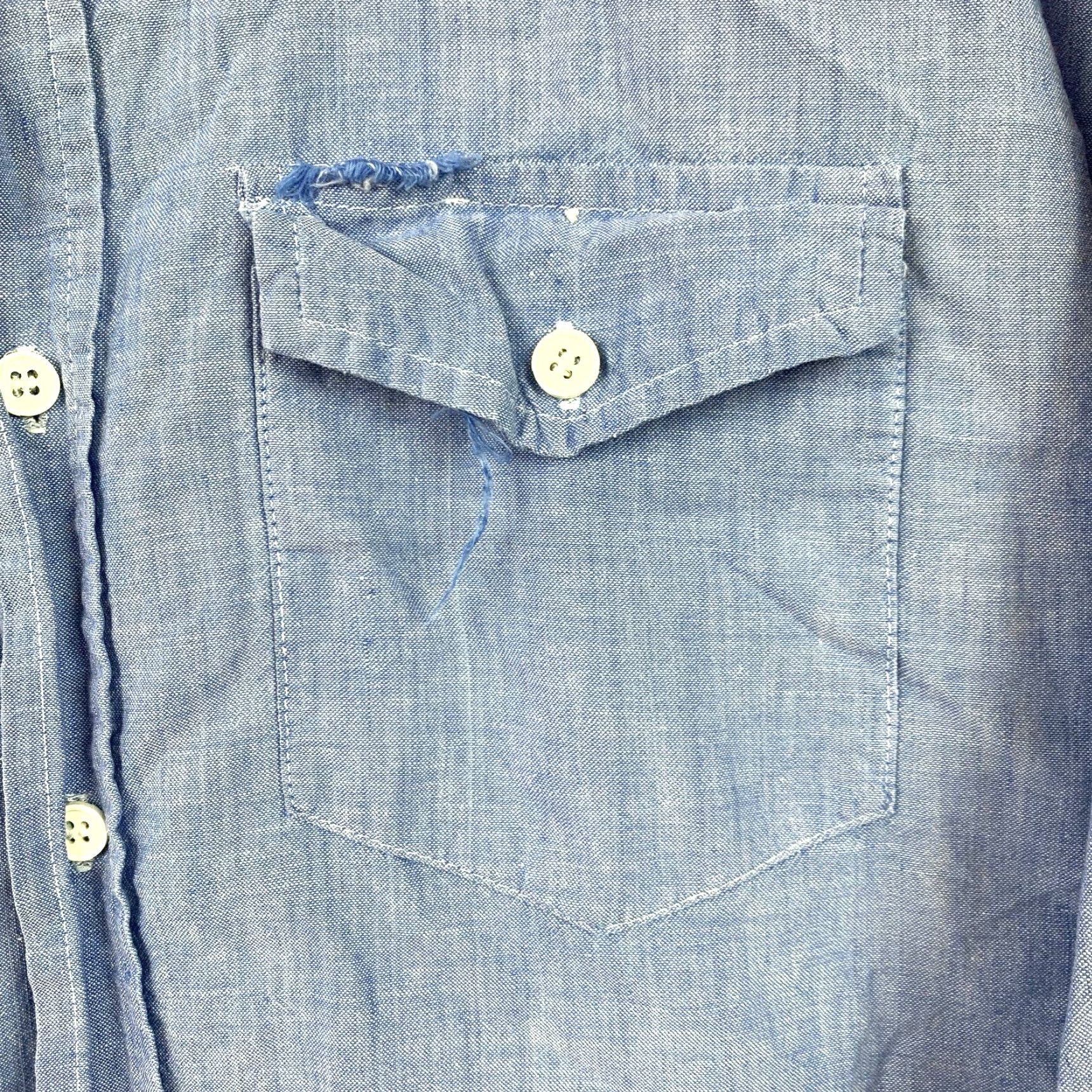 Denime VINTAGE 1950s Dunmar Chambray Denim Blue Button Up Shirt XL Well Worn Size US XL / EU 56 / 4 - 4 Thumbnail