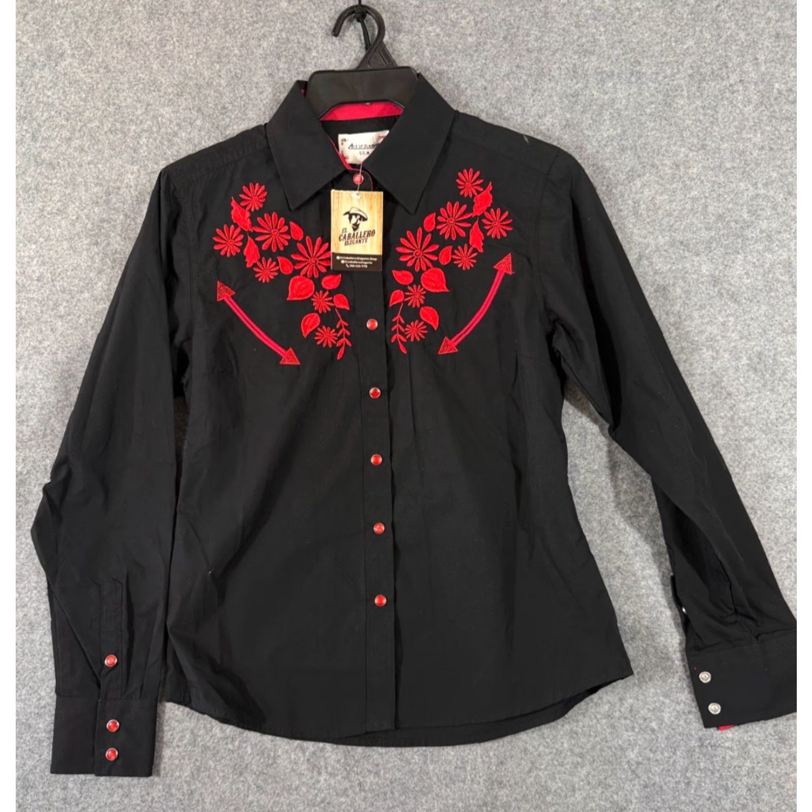 Vintage Ace of Diamond Western Shirt Womens S Black Red Embroidered Pearl Snap NWT Vintage No Size S / US 4 / IT 40 - 2 Thumbnail