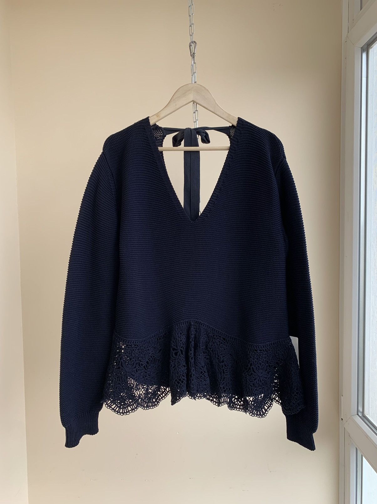 Stella McCartney Stella McCartney Crochet-Paneled V-Neck Cotton Knit Sweater Size M / US 6-8 / IT 42-44 - 1 Thumbnail
