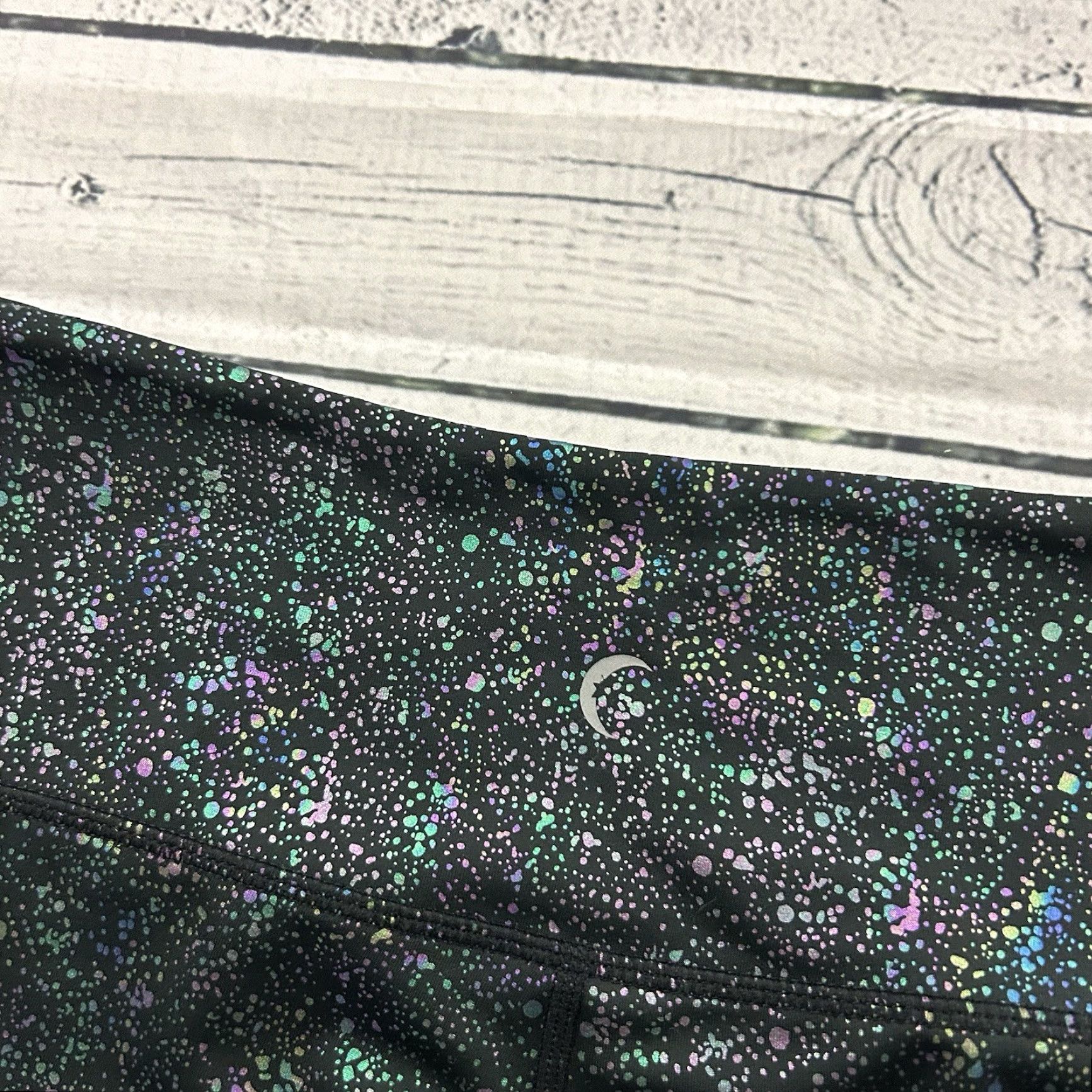 Vintage Zyia Active Leggings 7/8 Metallic Splatter Print Women's 6 Black Iridescent Activewear Compression Size 28" / US 6 / IT 42 - 4 Thumbnail