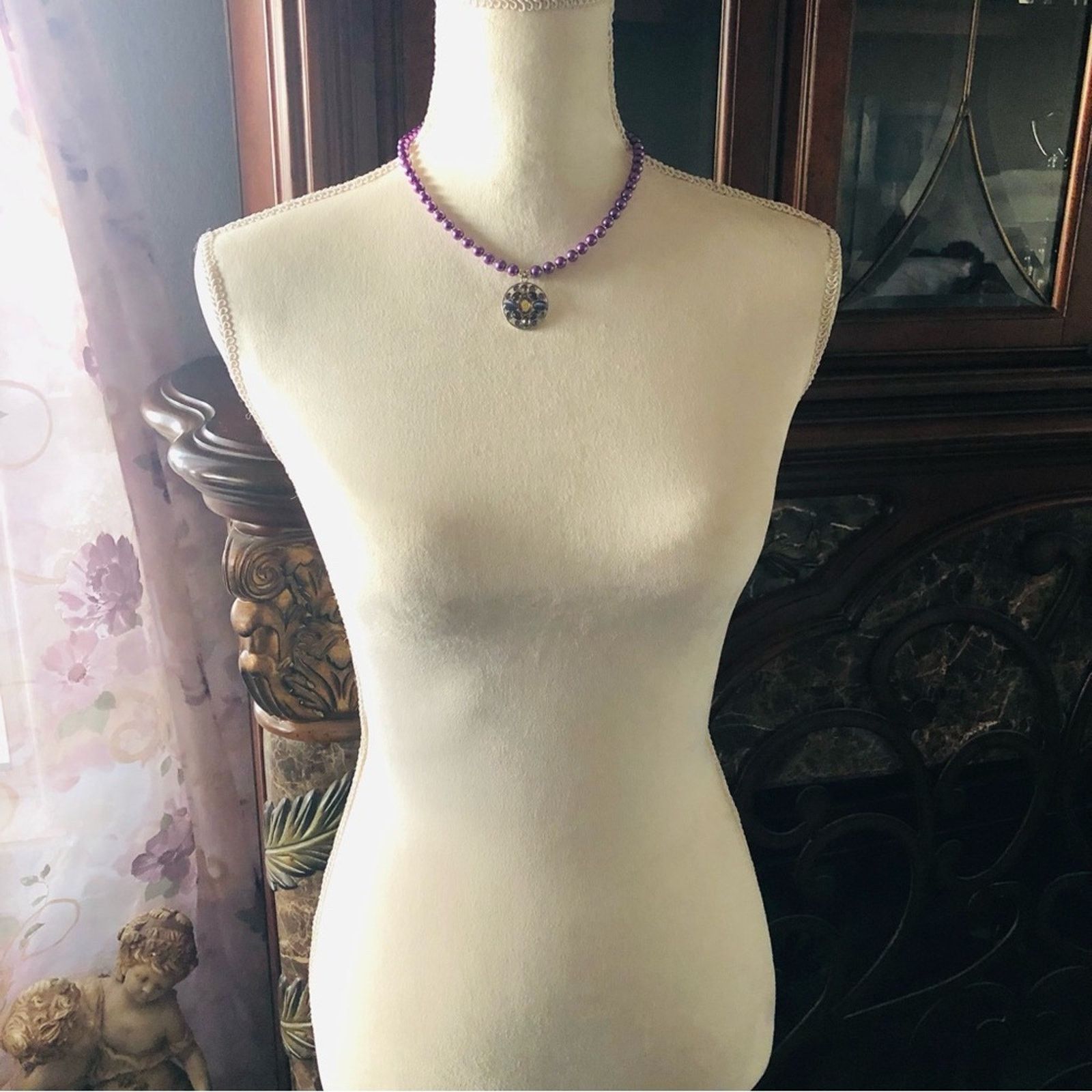 Handmade Handcrafted repurpose stone pendant Pearl necklace Size ONE SIZE - 6 Thumbnail