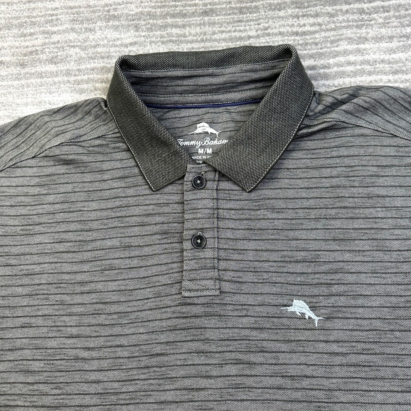 Tommy Bahama Tommy Bahama Polo Shirt Medium Gray Striped Casual Marlin Mens Size US M / EU 48-50 / 2 - 3 Thumbnail