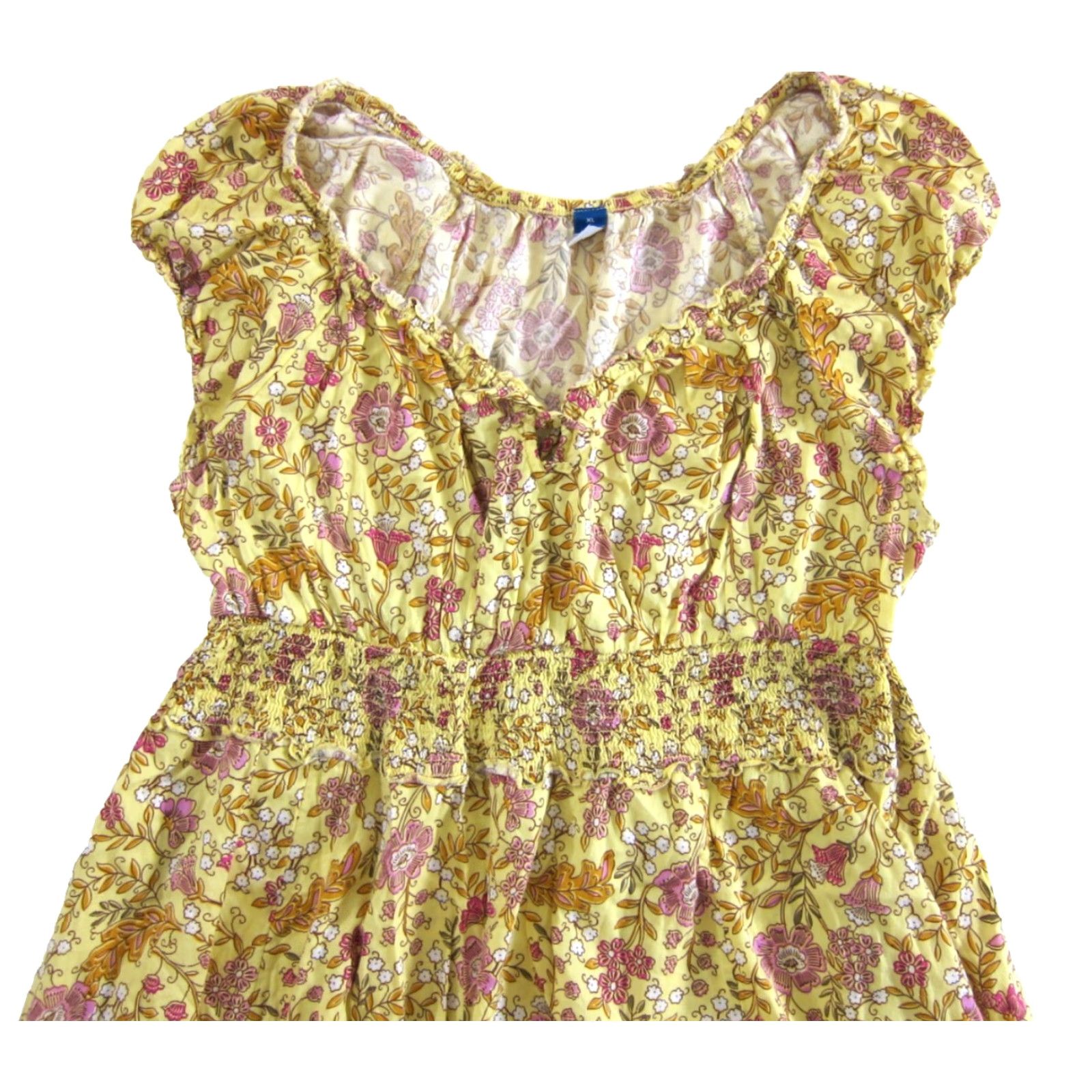 Old Navy Old Navy Shirt Dress XL Yellow Floral Cap Sleeve Pockets 100% Rayon sheath Smock 80s 90s Boho Women's XL Size XL / US 12-14 / IT 48-50 - 4 Thumbnail