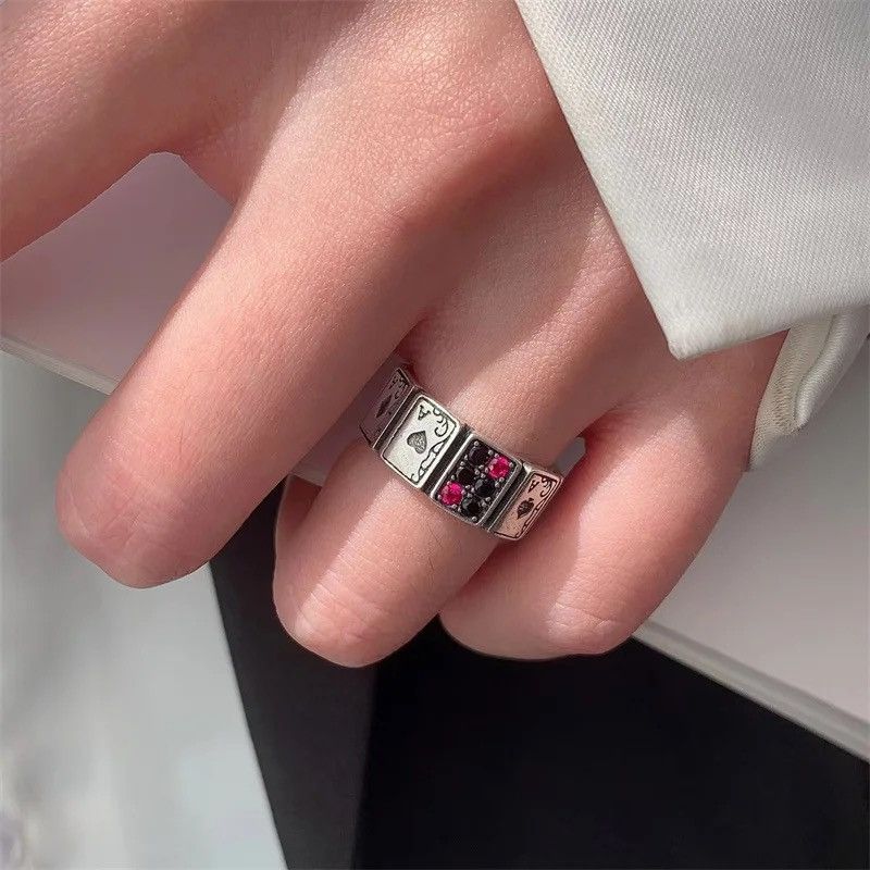 Vintage Vintage Unisex Ace of Spades Poker Open Cuff Finger Ring Size ONE SIZE - 6 Thumbnail