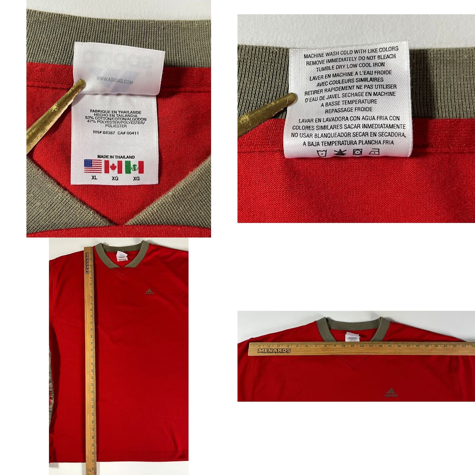 Adidas VINTAGE Adidas Men's 3 Stripes Tee V-Neck Short Sleeve XL Red 90s Logo Shirt Mens Size US XL / EU 56 / 4 - 8 Thumbnail