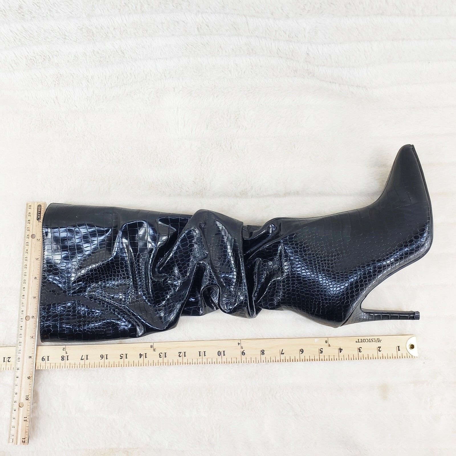 Other Always Trendy Black Croc Slouchy Scrunch High Heel Knee Boot Size US 10 / IT 40 - 6 Thumbnail