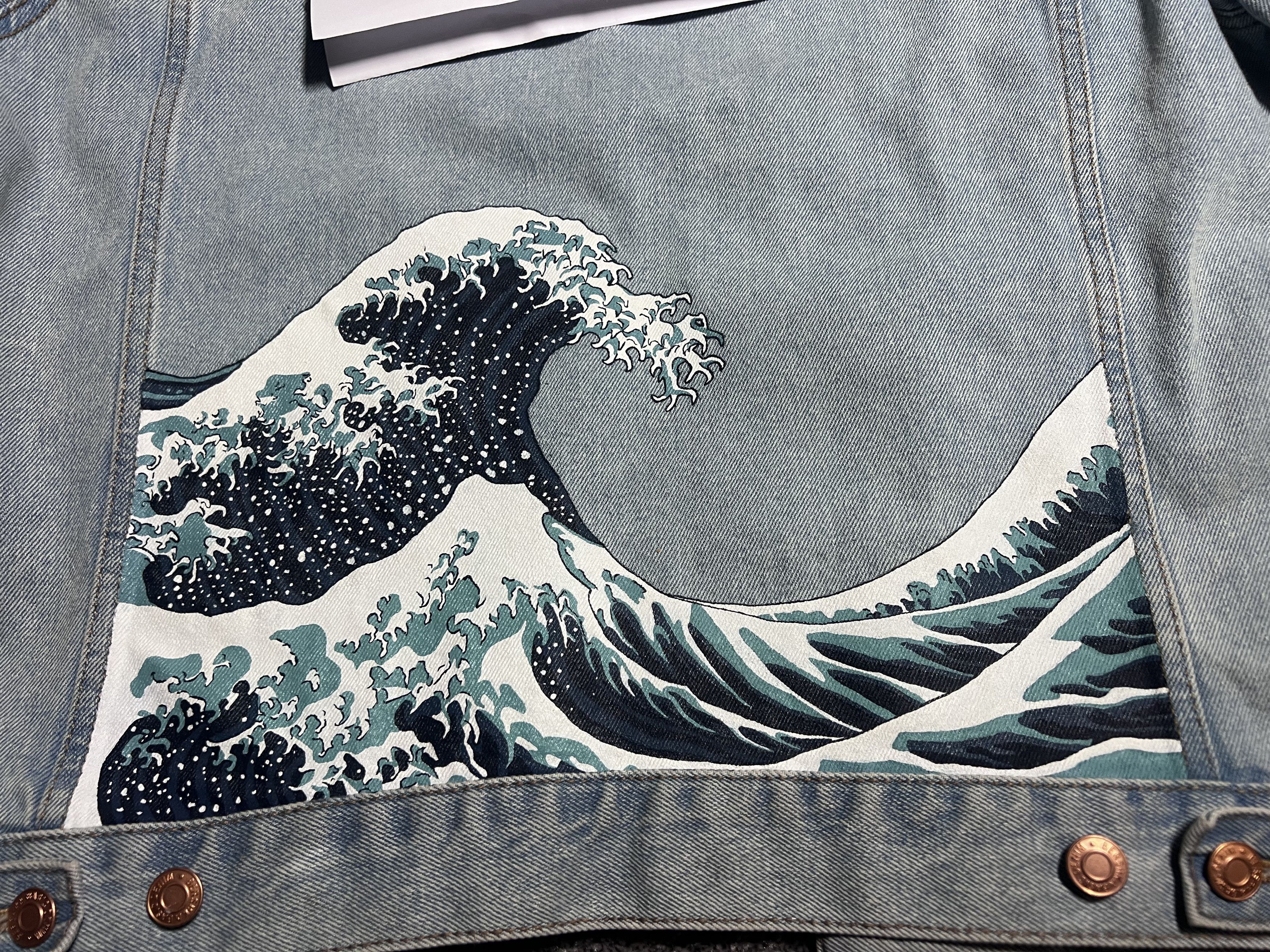 Other Custom handpainted denim jacket great wave off kanagawa Size US M / EU 48-50 / 2 - 2 Thumbnail