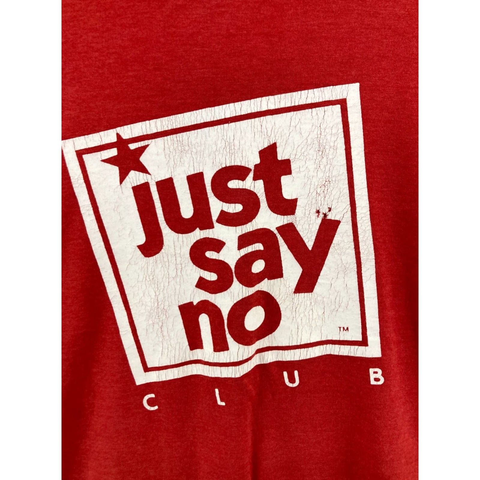 Fruit Of The Loom VINTAGE Fruit of the Loom Just Say No Club Shirt Medium Red 90s Y2K USA Mens Size US M / EU 48-50 / 2 - 4 Thumbnail