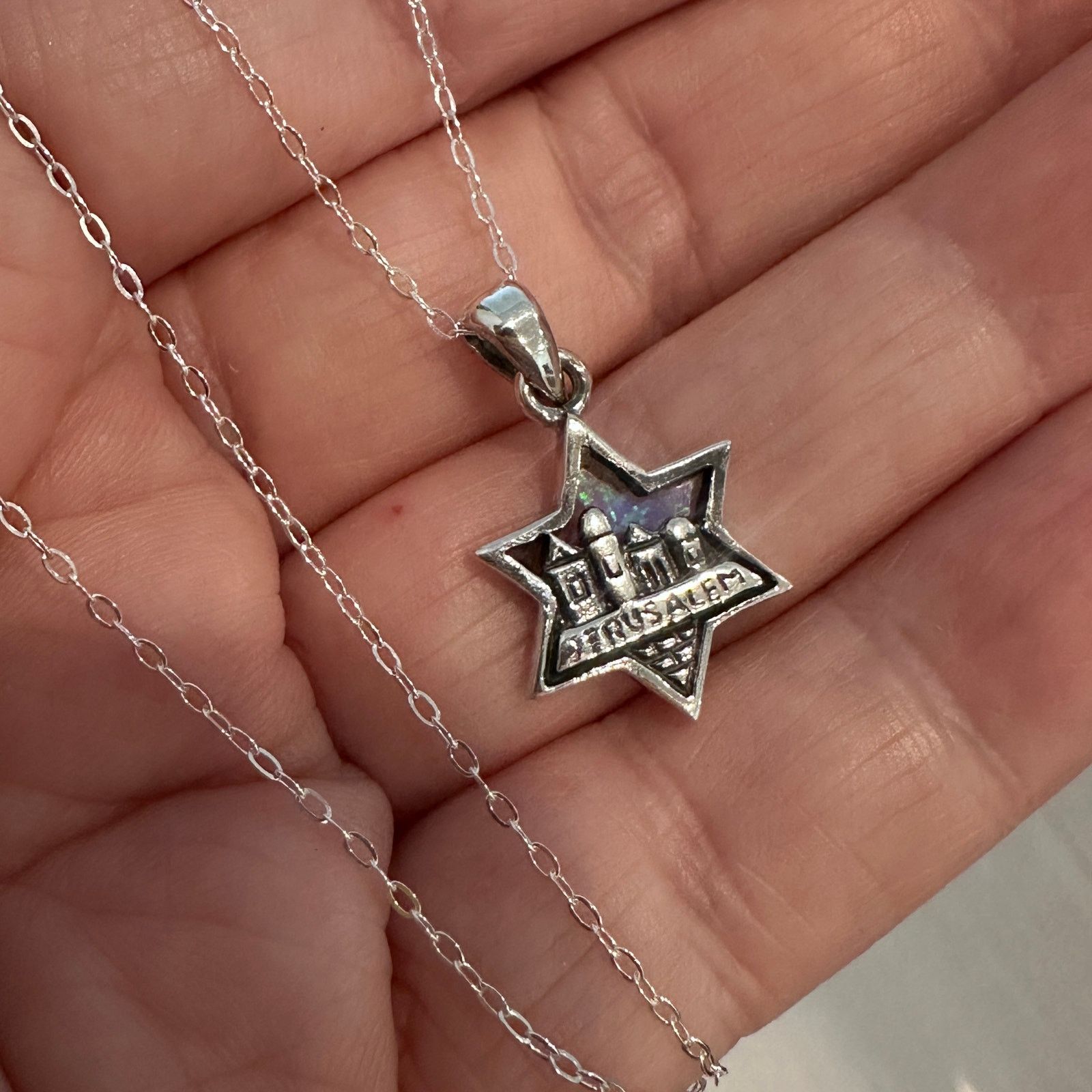 The Unbranded Brand Sterling Silver Lab Opal Star of David Necklace Size ONE SIZE - 3 Thumbnail