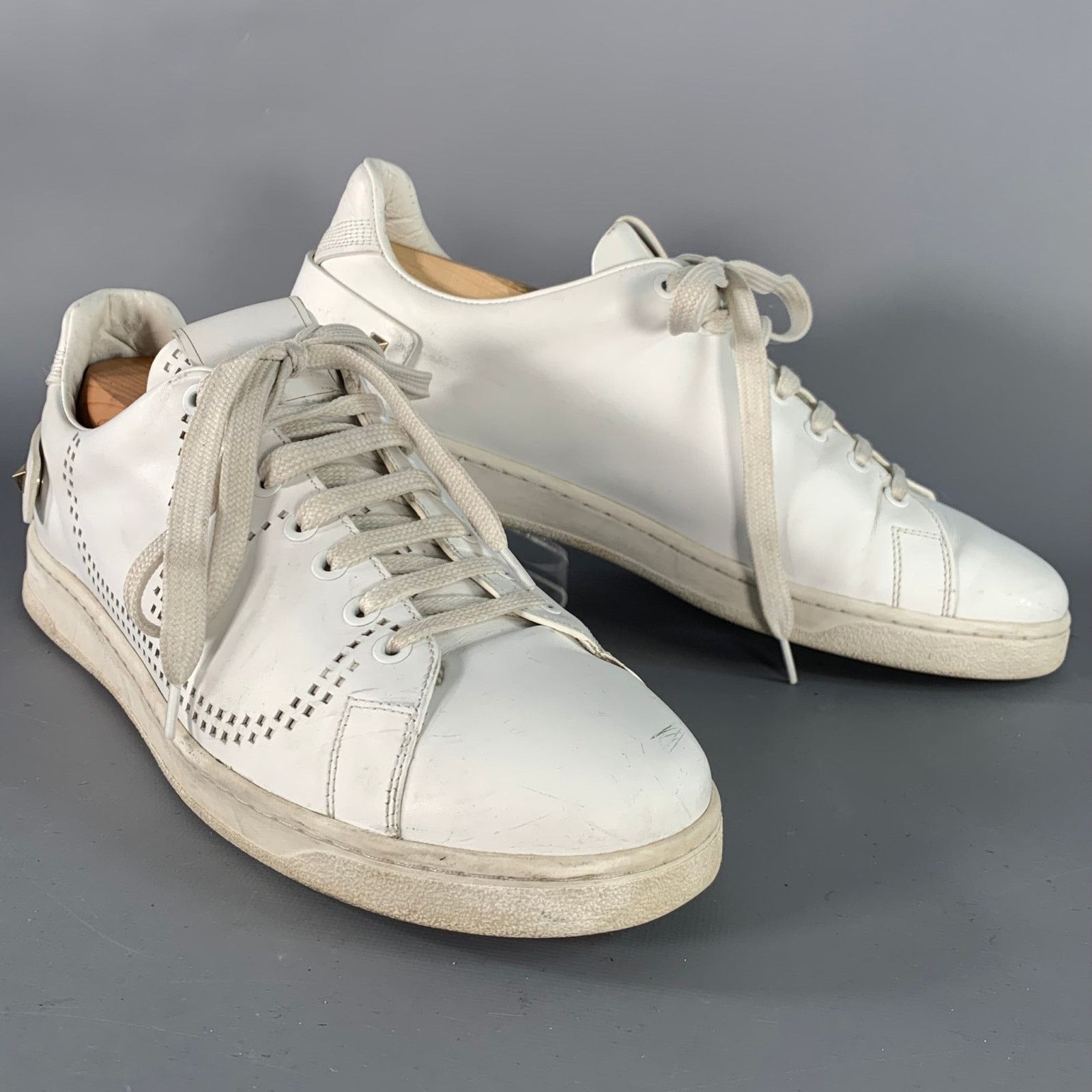 Valentino VALENTINO Size 10 White Perforated Leather Lace-Up Sneakers Size US 10 / EU 43 - 1 Thumbnail
