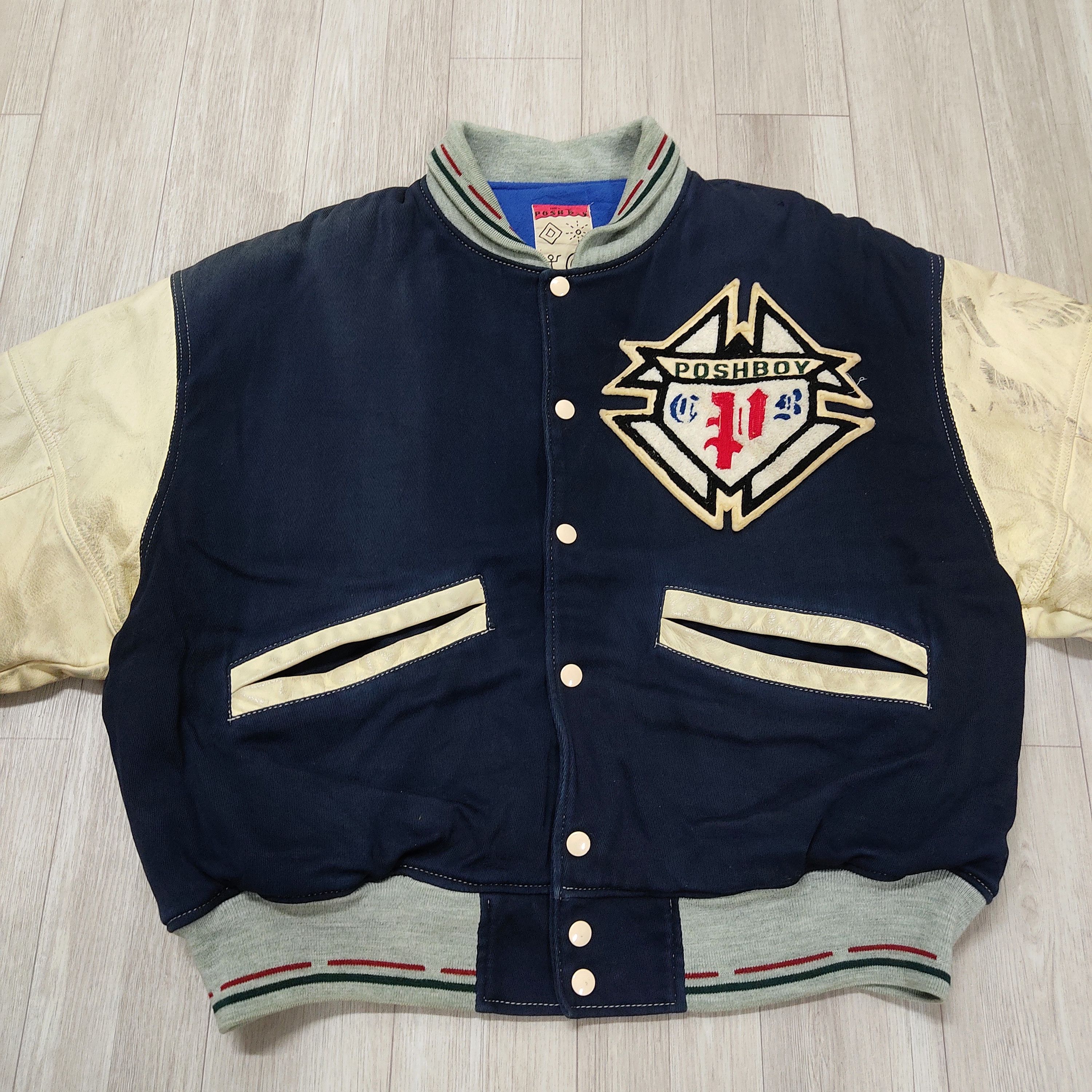 Japanese Brand Vintage THE POSH BOY Leather Sleeve Patched Varsity Jacket Size US XL / EU 56 / 4 - 13 Thumbnail
