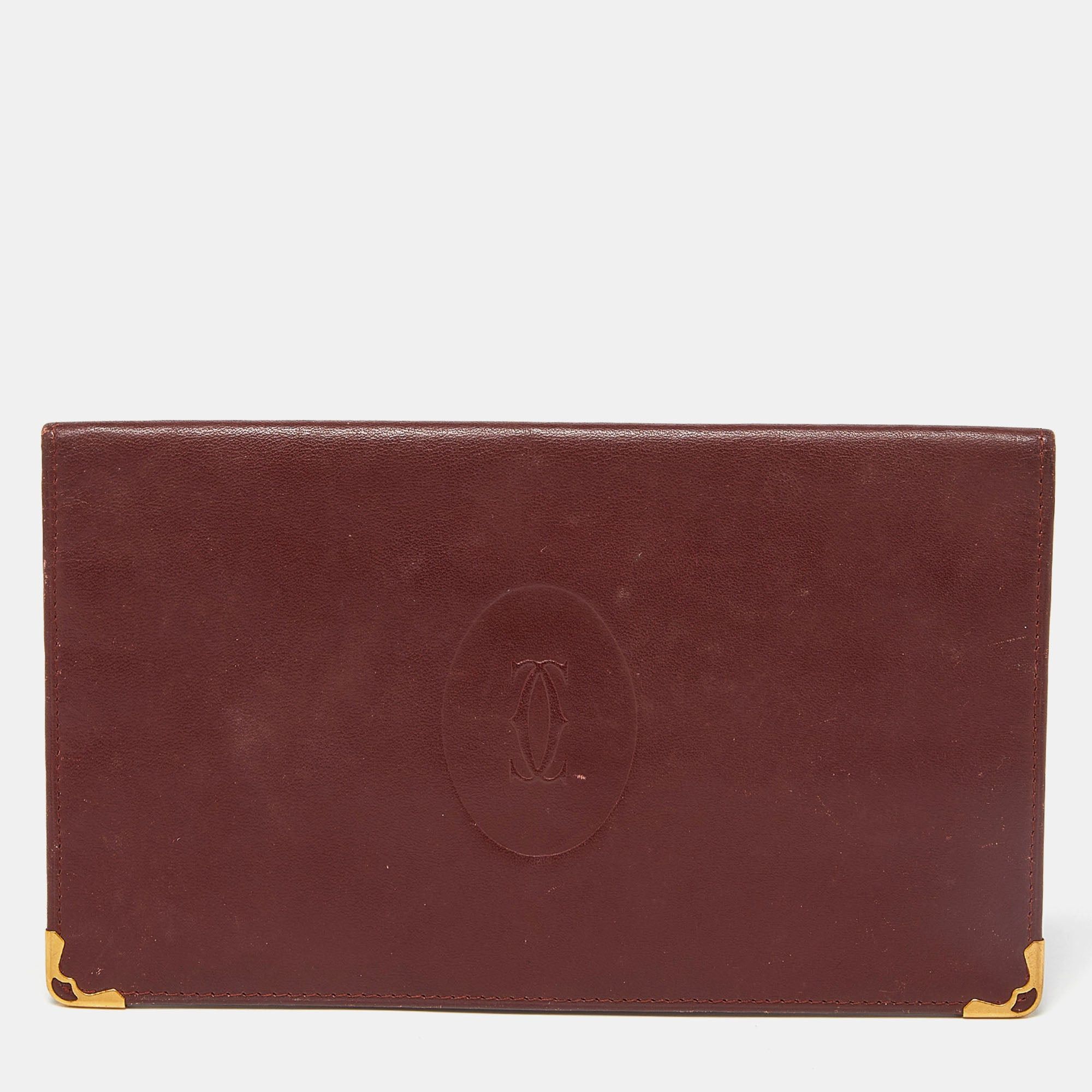 image of Cartier Maroon Leather Must De Wallet Organizer in Red, Women's