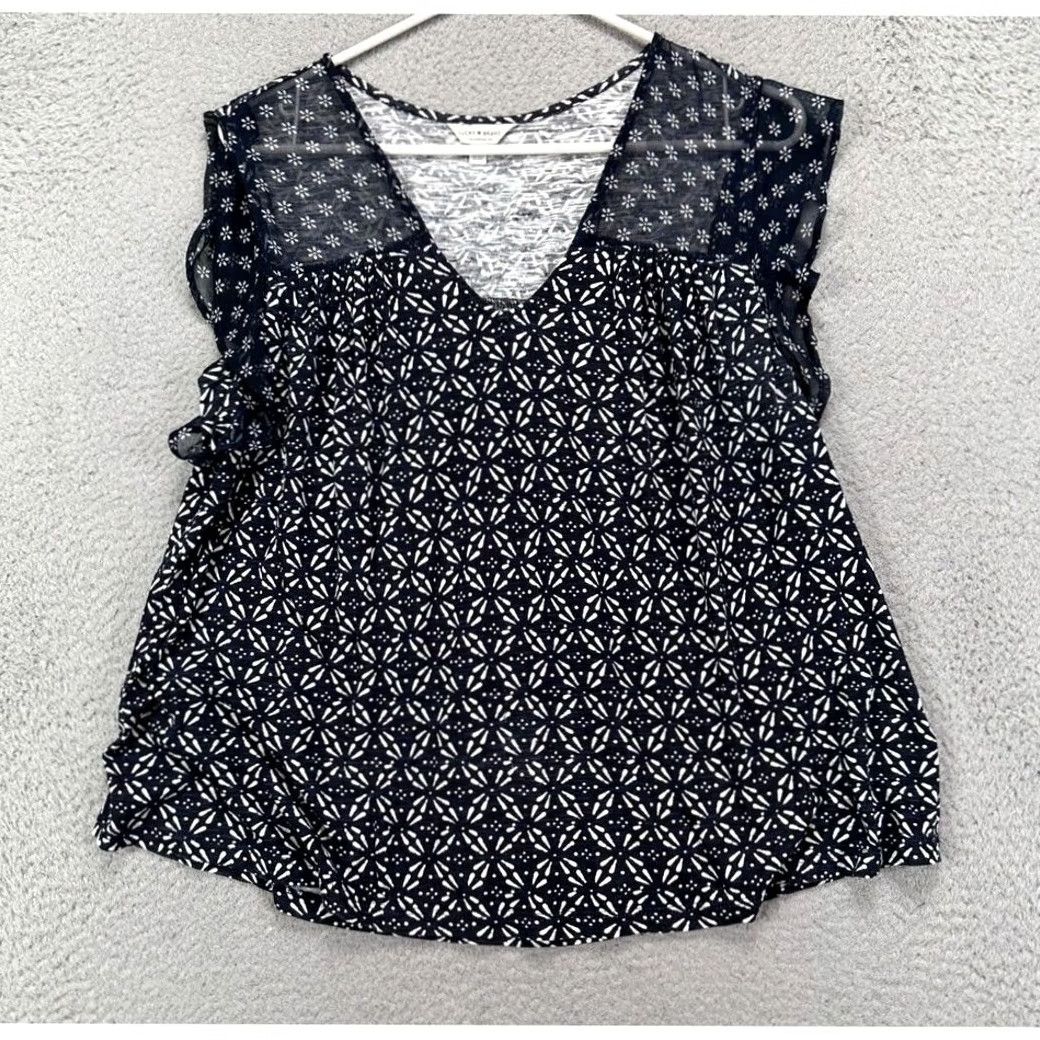 Lucky Brand Lucky Brand Shirt Womens Large Blue Floral Knit Ruffles Blouse Sleeveless Ladies Size L / US 10 / IT 46 - 2 Thumbnail