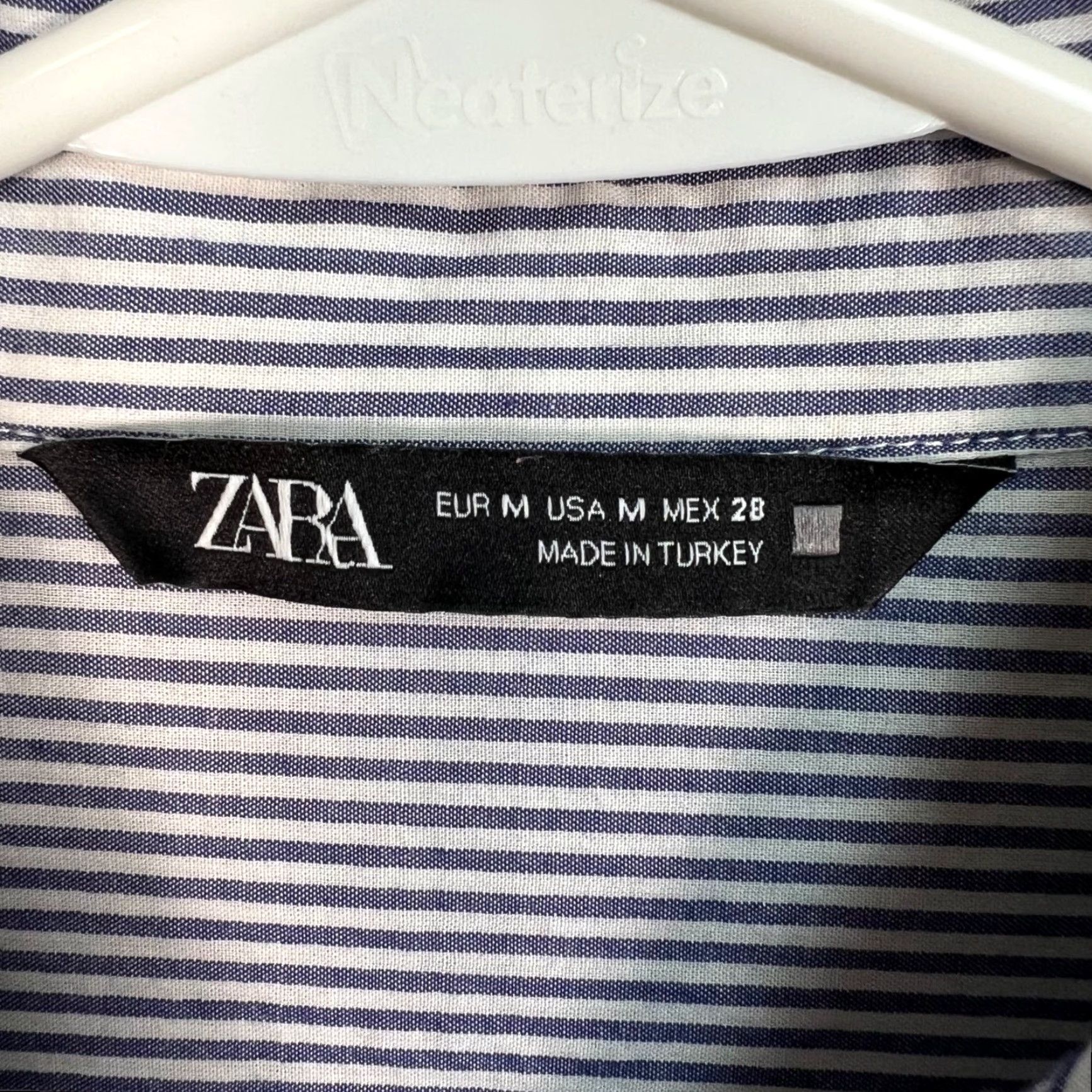 Zara Zara Shirt Striped Short Sleeve Button-Up Blue White Womens Medium Cotton Size M / US 6-8 / IT 42-44 - 3 Thumbnail