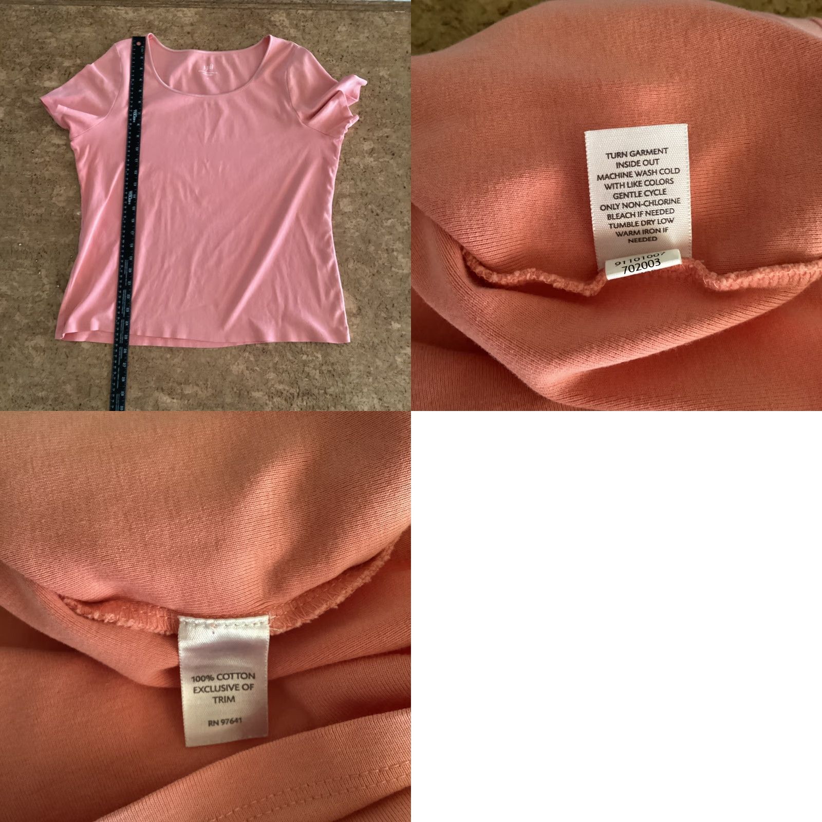 J. Jill J Jill Top Women XL Salmon Pink Satin Trim Tee Scoop Neck Short Sleeve Cotton T-Shirt Size XL / US 12-14 / IT 48-50 - 8 Thumbnail