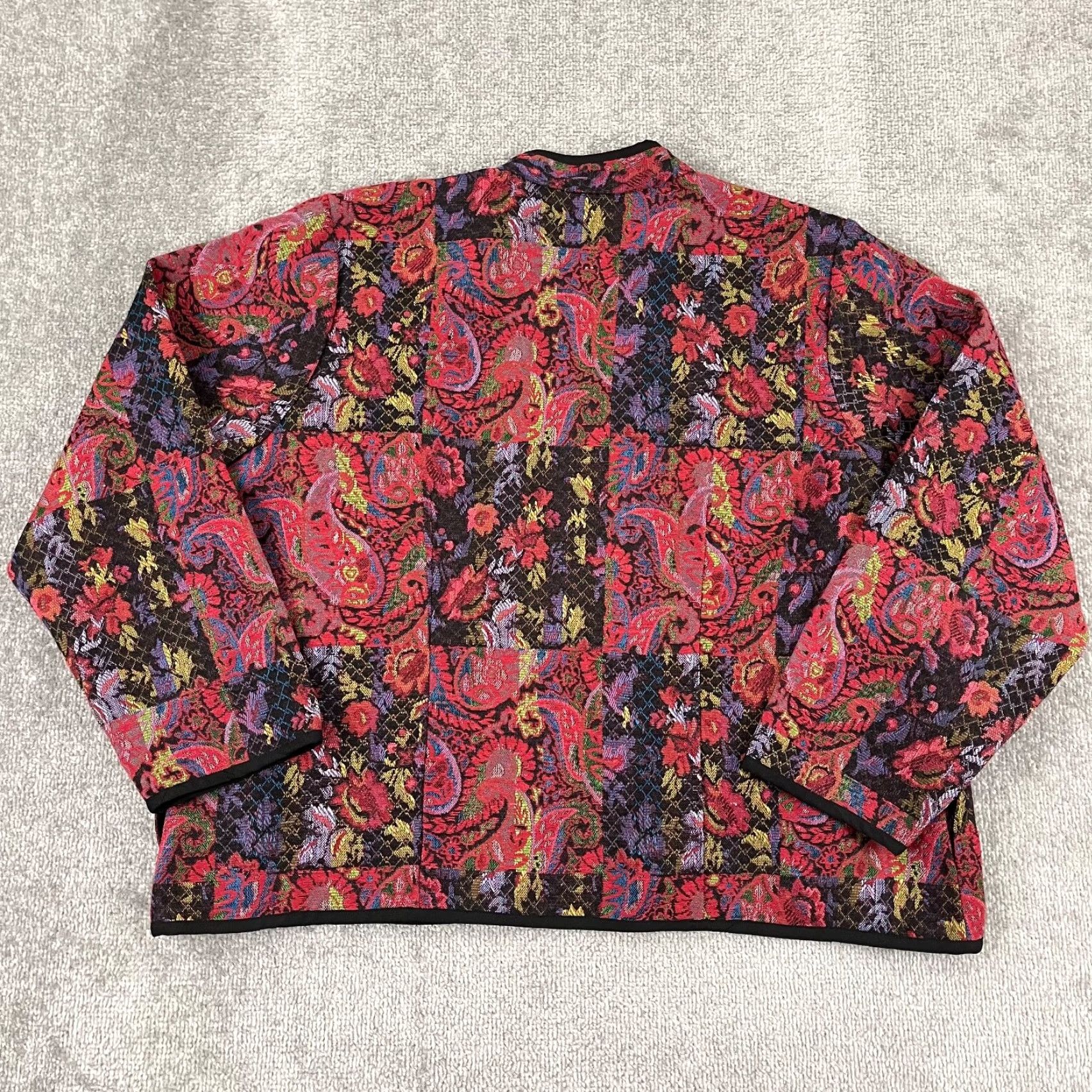 Vintage SERENGETI Sweater Womens 1X XL Plus Paisley Tapestry Open Front Pockets Size XL / US 12-14 / IT 48-50 - 7 Thumbnail