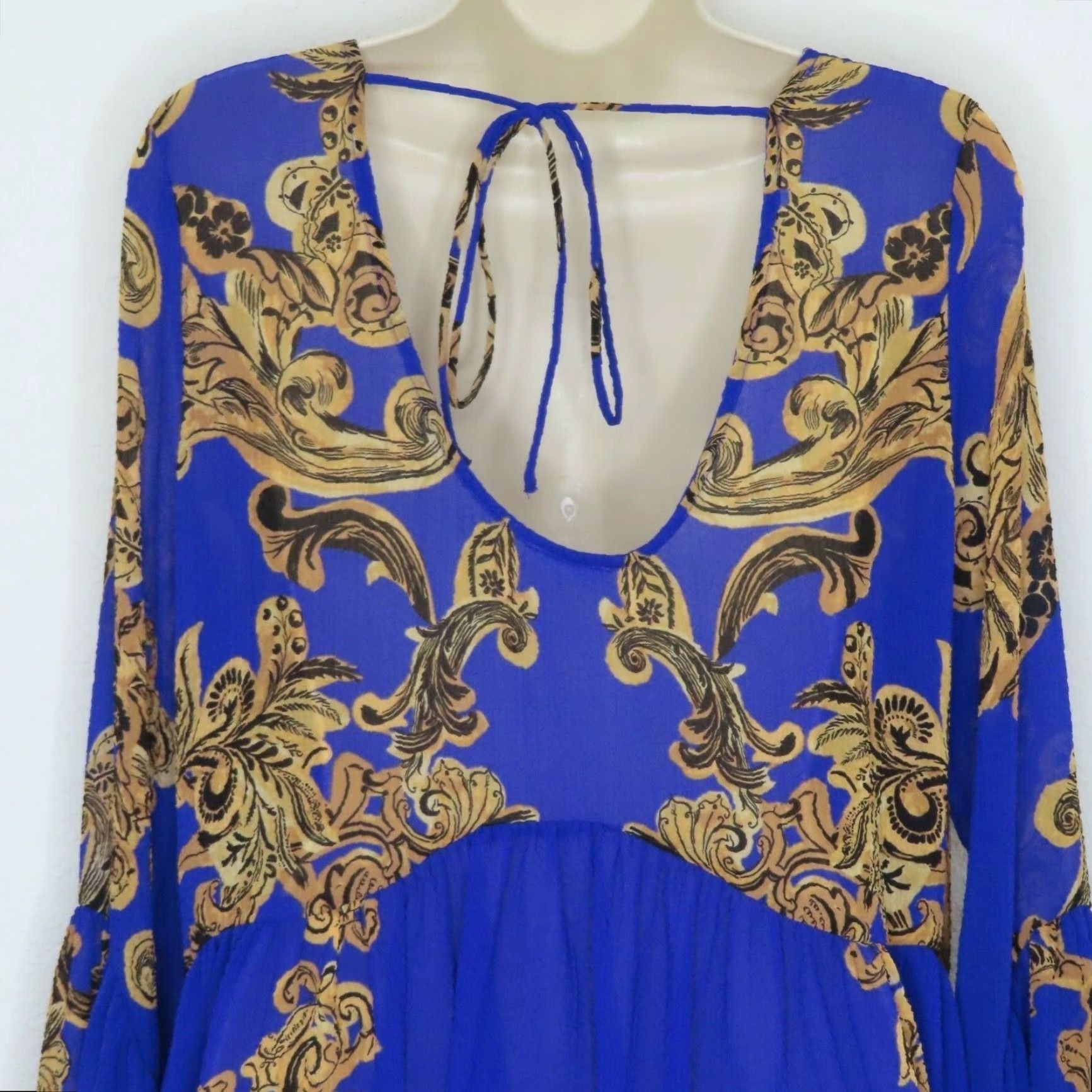 Free People Free People Women Small Symphony Slip Dress OB721476 Blue Gold Scroll Size S / US 4 / IT 40 - 6 Thumbnail