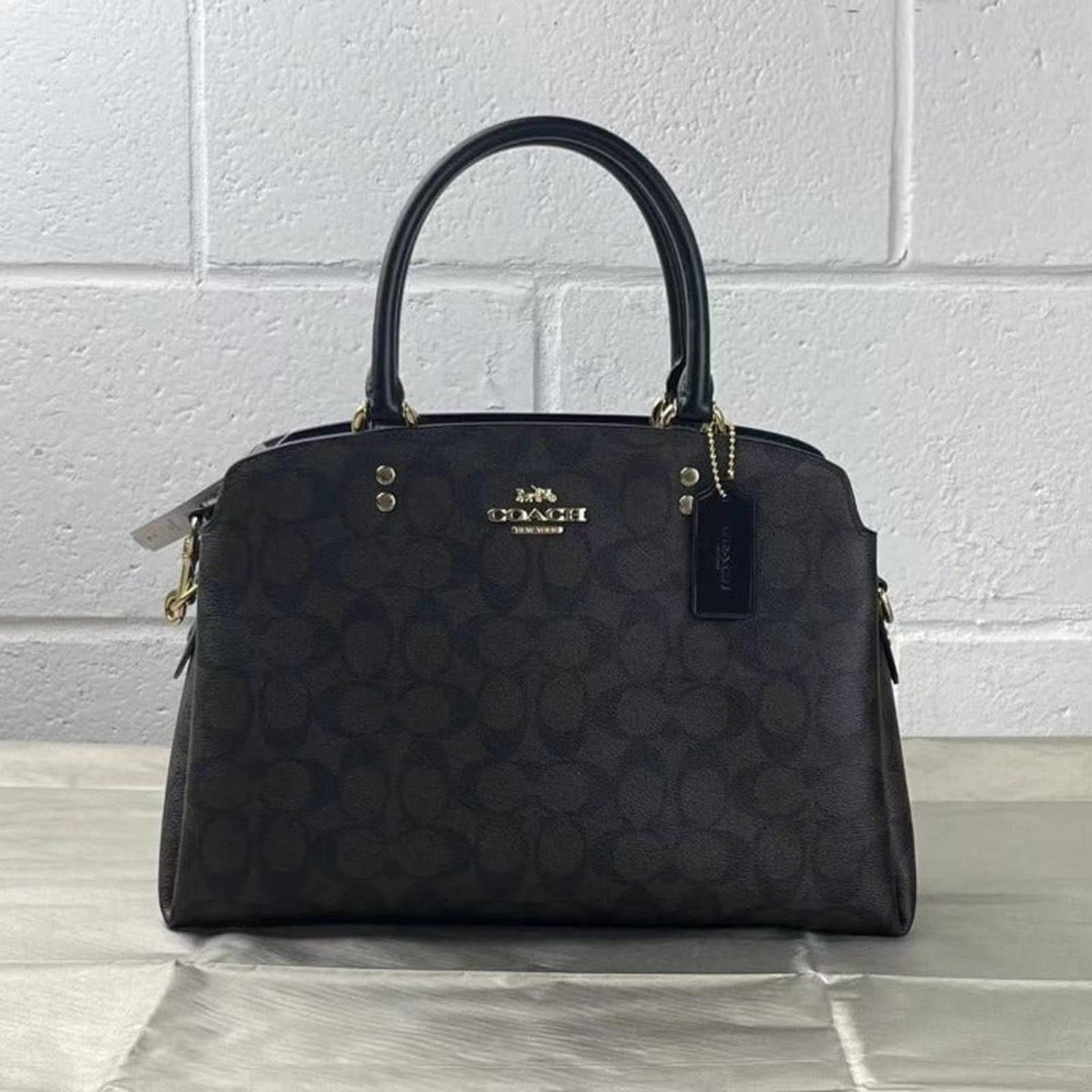 image of Coach 91495 Lillie Carryall In Signature Canvas Handbag in Black, Women's