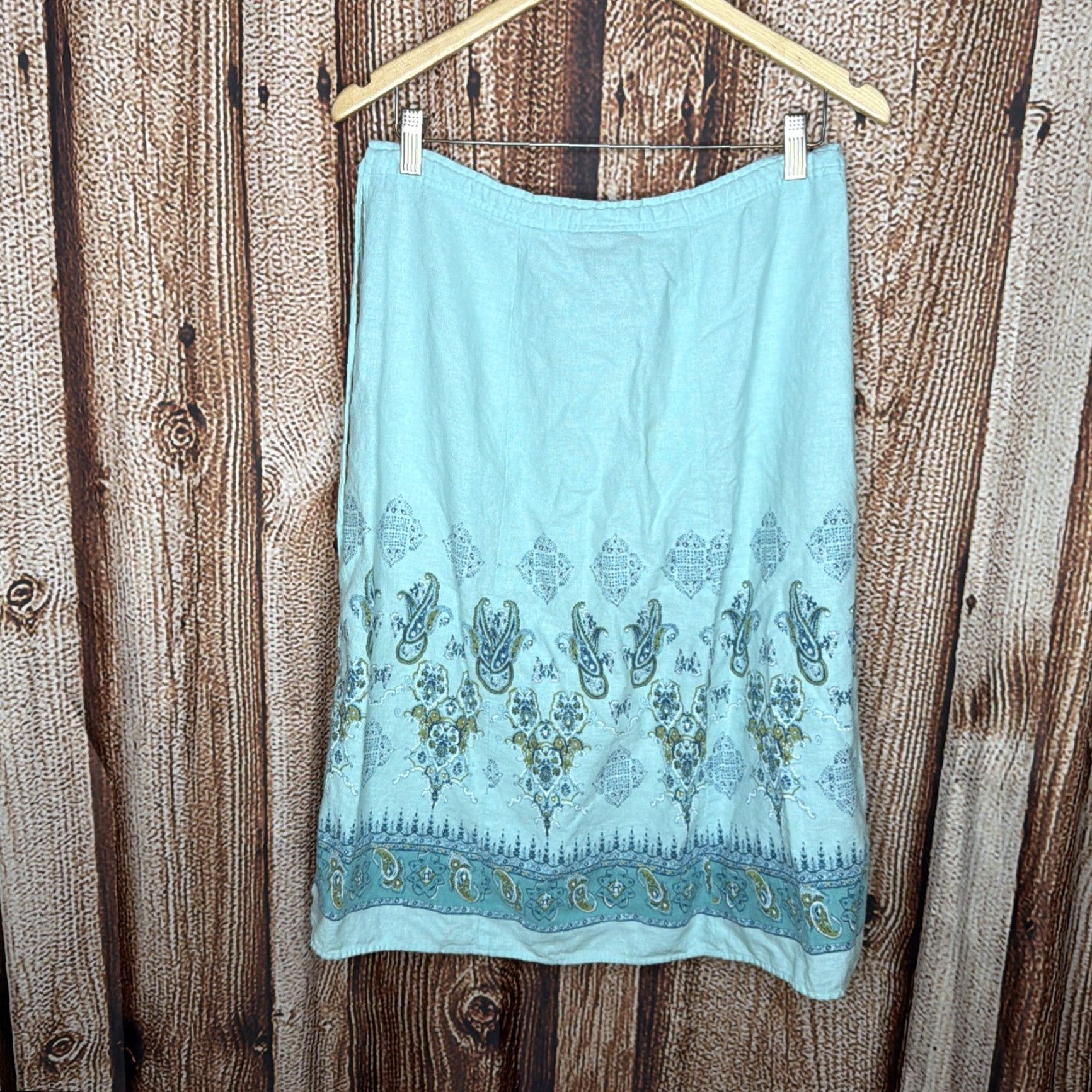 Vintage VINTAGE Intriguing Threads Skirt Womens Plus 12 Blue Linen Rayon Blend Midi A-Line Floral Skirt Womens Boys? Size 34" / US 12 / IT 48 - 4 Thumbnail