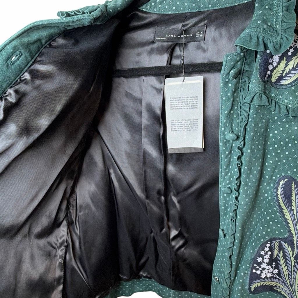 Zara NWT Zara Woman Green Lambskin Embroidered Jacket M Size M / US 6-8 / IT 42-44 - 15 Thumbnail