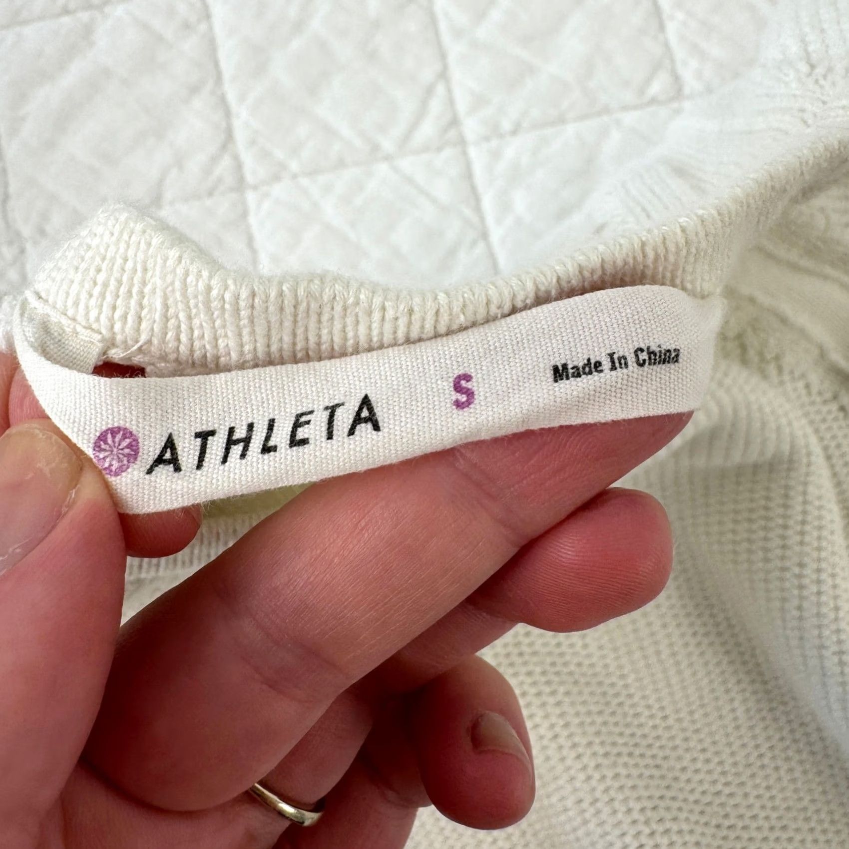 Athleta Athleta Pullover Sweater Womens S Ivory Waffle-Knit Raglan Long Sleeve Crew Neck Solid Logo Accents All Seasons Casual Size S / US 4 / IT 40 - 3 Thumbnail