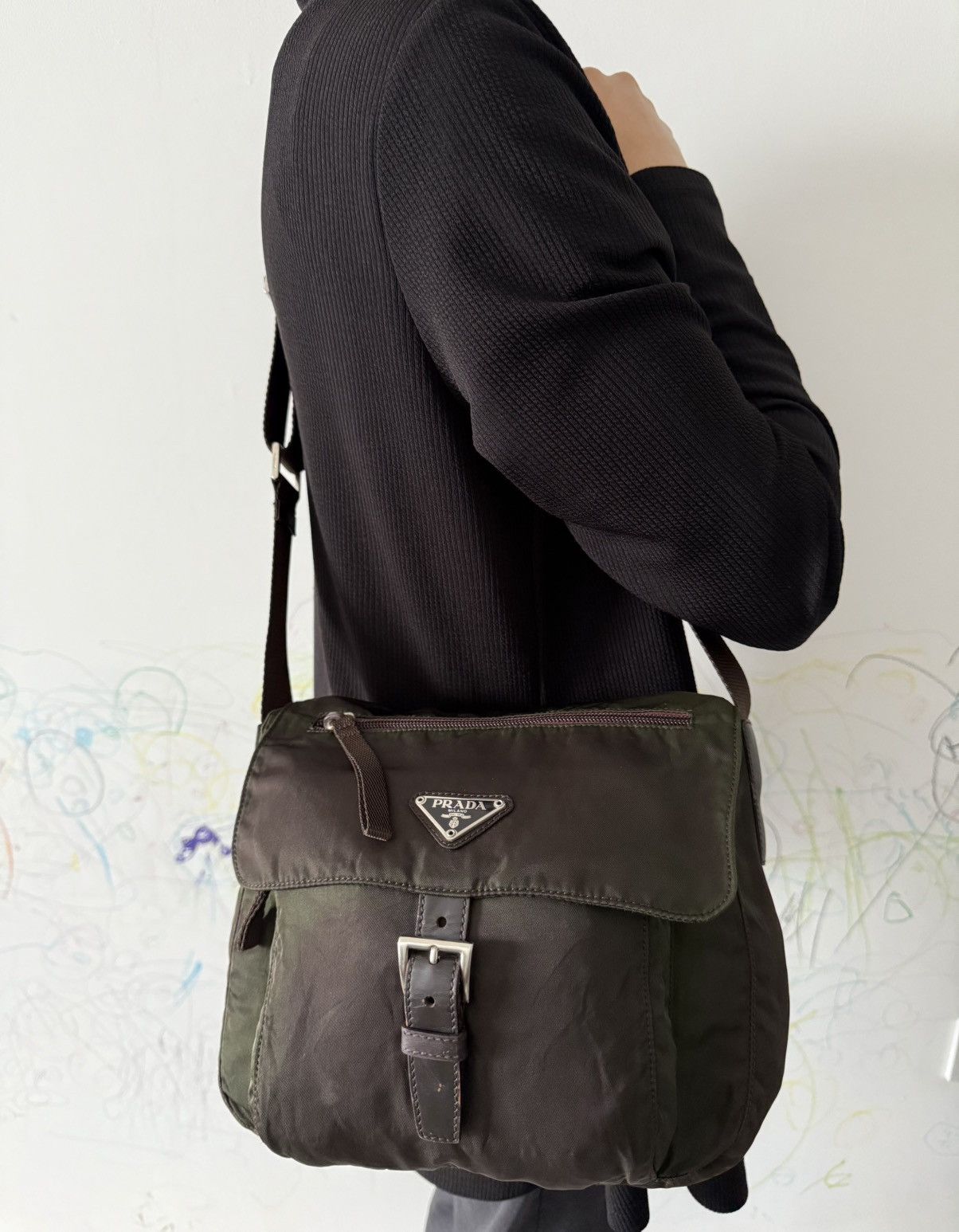 Prada Army Green Crossbody Sling Messenger Bag, Men's