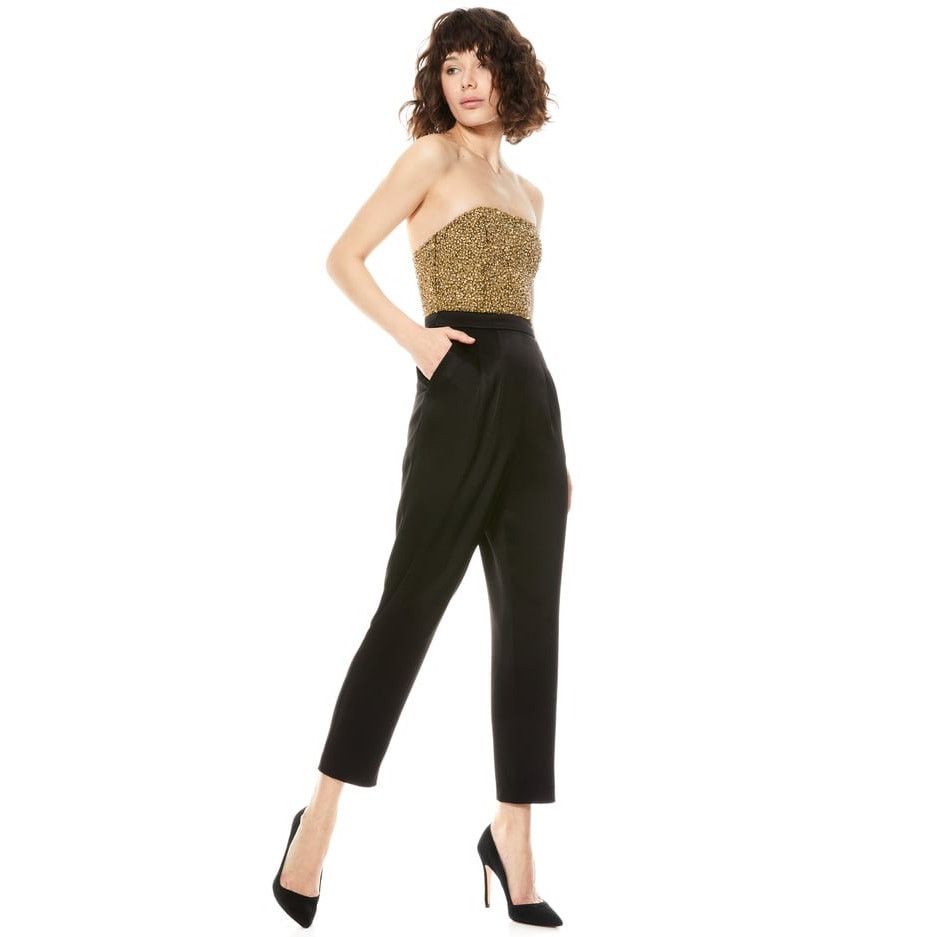 Alice + Olivia Alice + Olivia Jeri Rhinestone Jumpsuit black gold size 2 Size 26" / US 2 / IT 38 - 5 Thumbnail