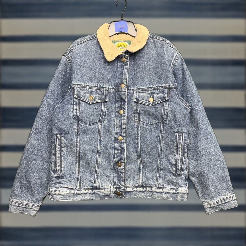 Vintage Cabela's Jacket Denim Sherpa Lined Outdoor Womens Medium Blue Denim Trucker Jacket Size 32" / US 10 / IT 46 - 1 Thumbnail