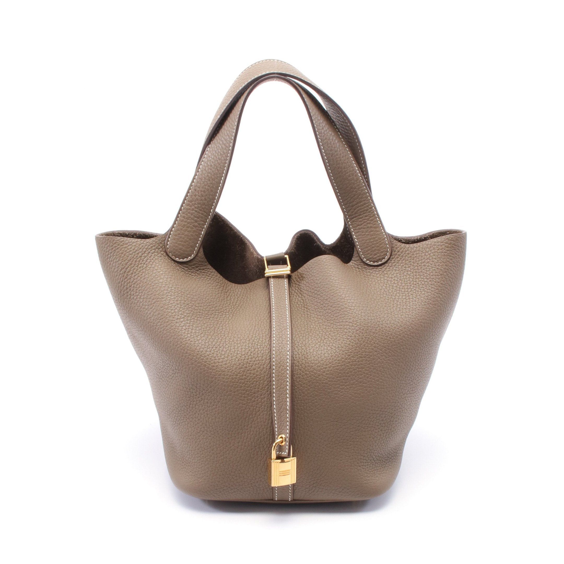 Hermes Hermes Picotane Lock Mm Etoupe Handbag Clemence Leather Gray Brown Gold Hardware Y Stamp Size ONE SIZE - 1 Thumbnail