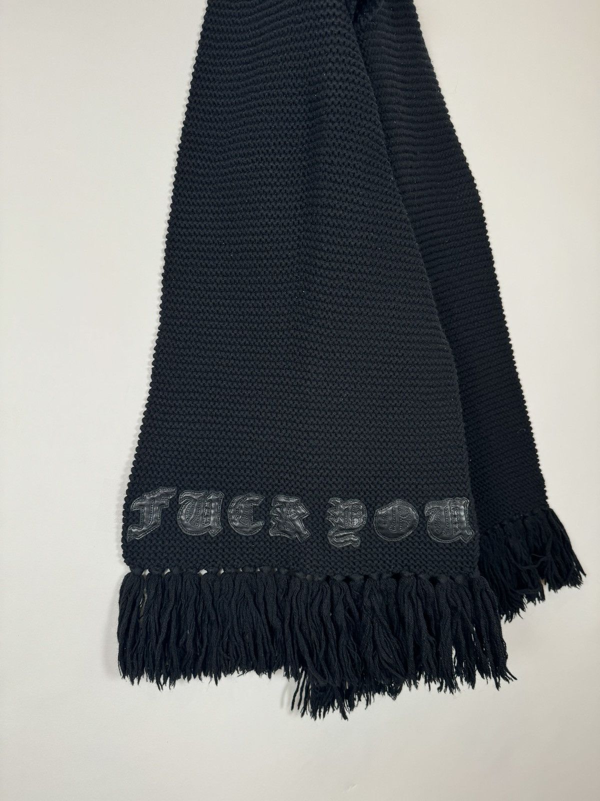 Chrome Hearts 🚭INSANE OG CHROME GRAIL🚭”FUCK YOU” KNIT LEATHER/WOOL SCARF Size ONE SIZE - 3 Thumbnail