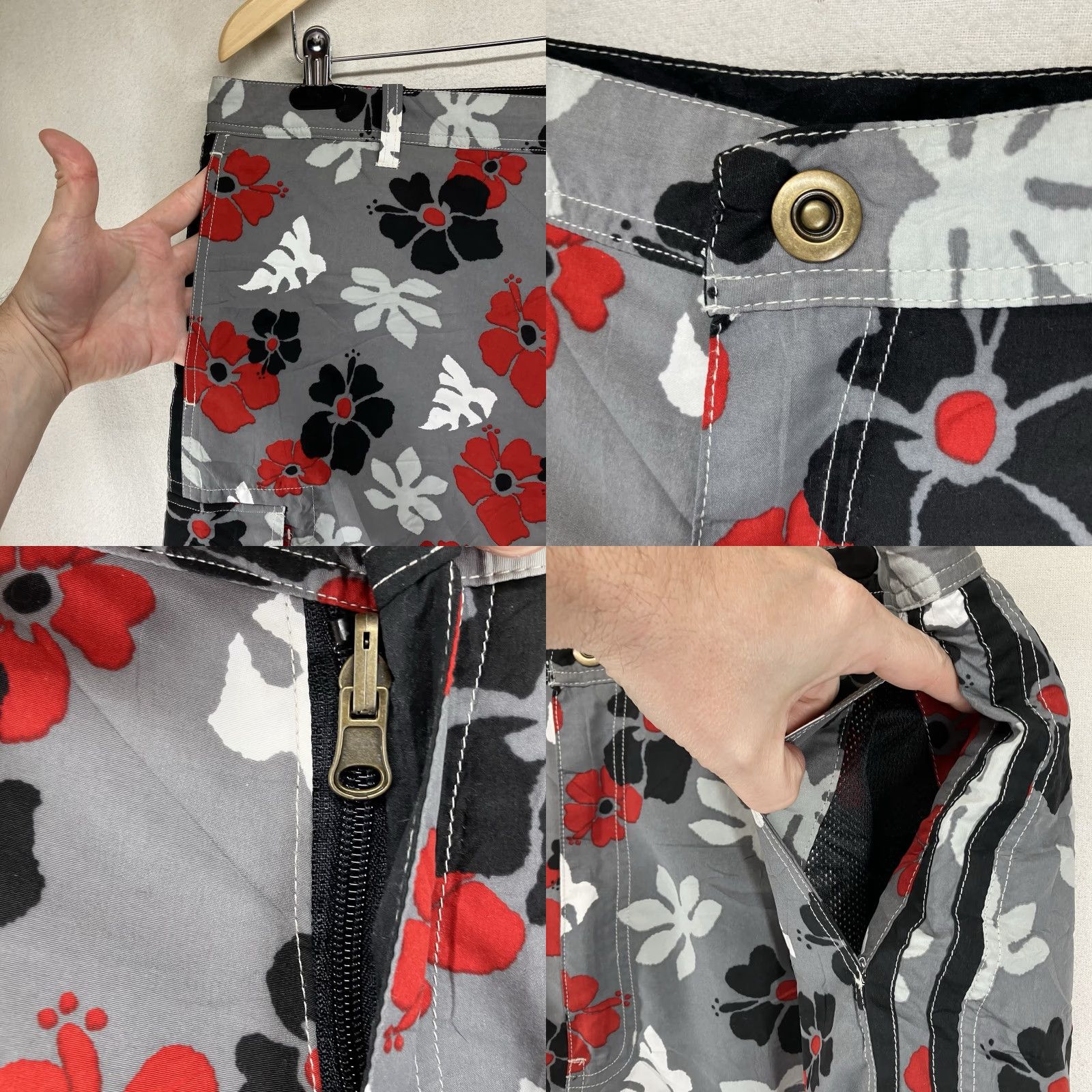 Vintage VINTAGE Urban Pipeline Reversible Board Shorts Mens 40 Zip Cargo Black Grey Red Floral Size US 40 / EU 56 - 8 Thumbnail